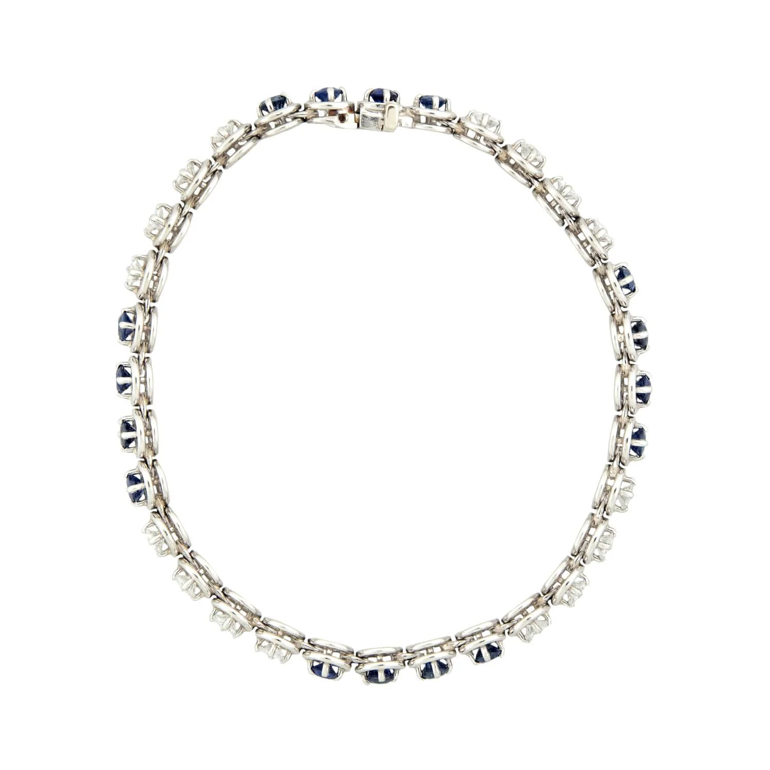 Art Deco Platinum Diamond and Sapphire Line Bracelet - Image 4