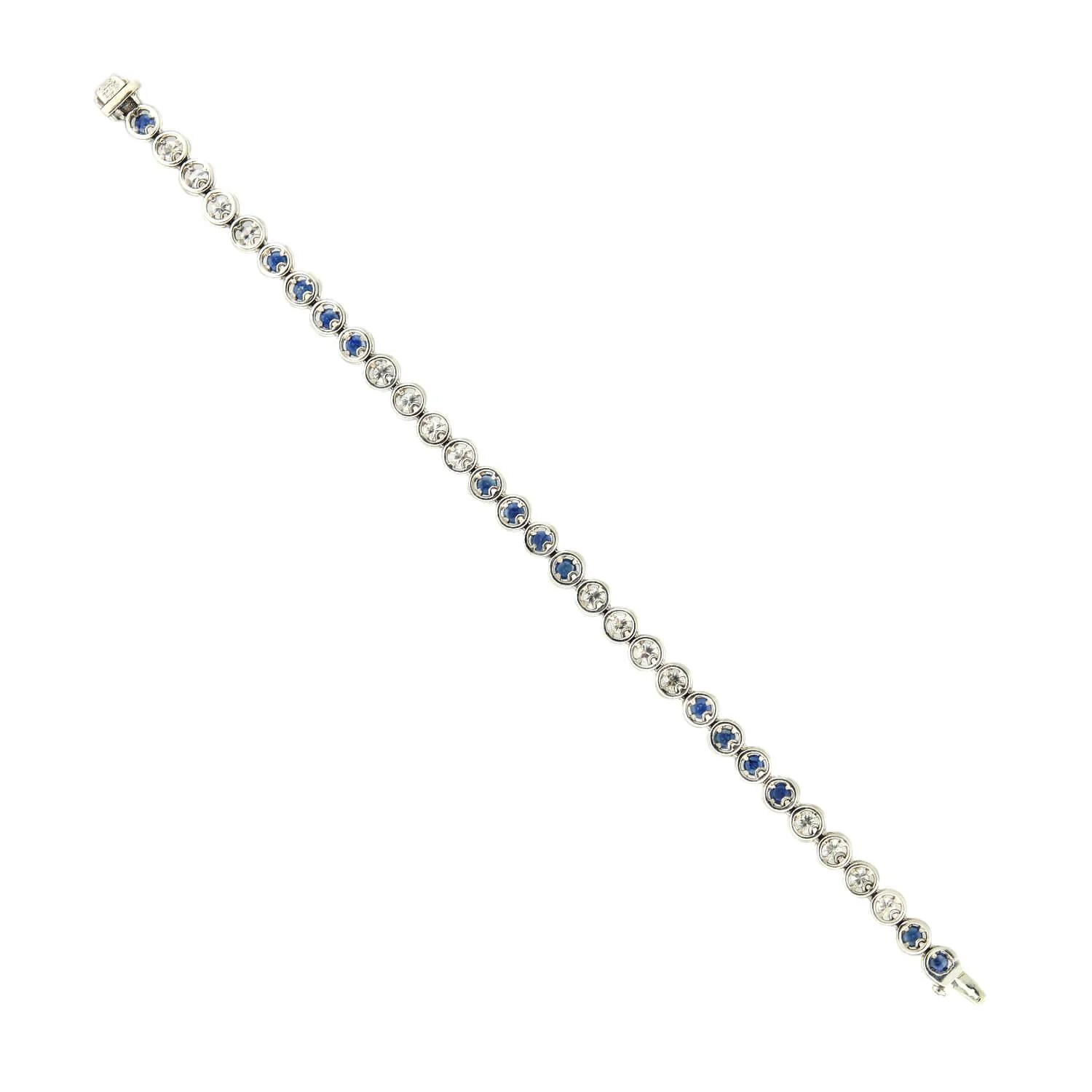 Art Deco Platinum Diamond and Sapphire Line Bracelet - Image 5