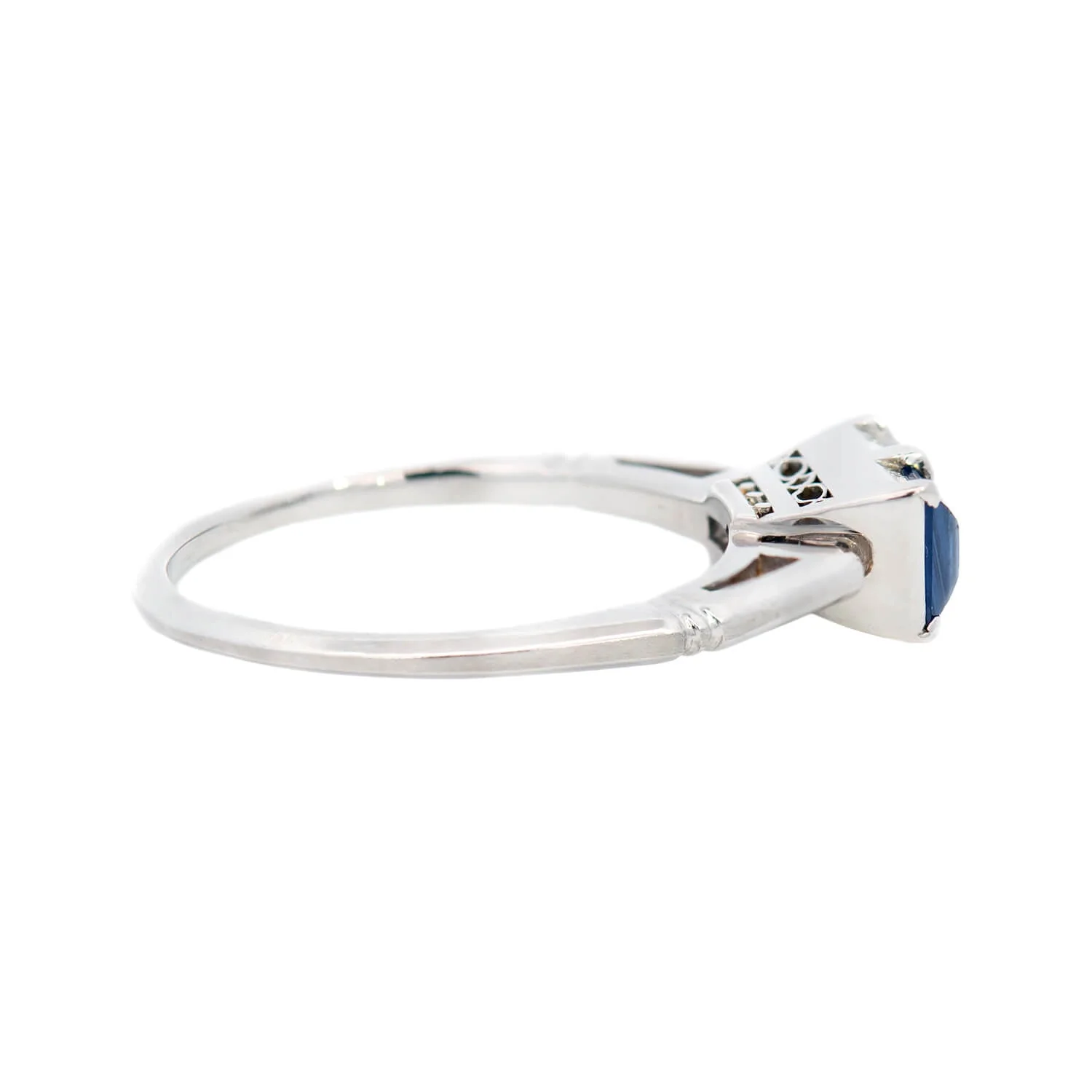 Art Deco Platinum Diamond and Sapphire Ring - Image 2
