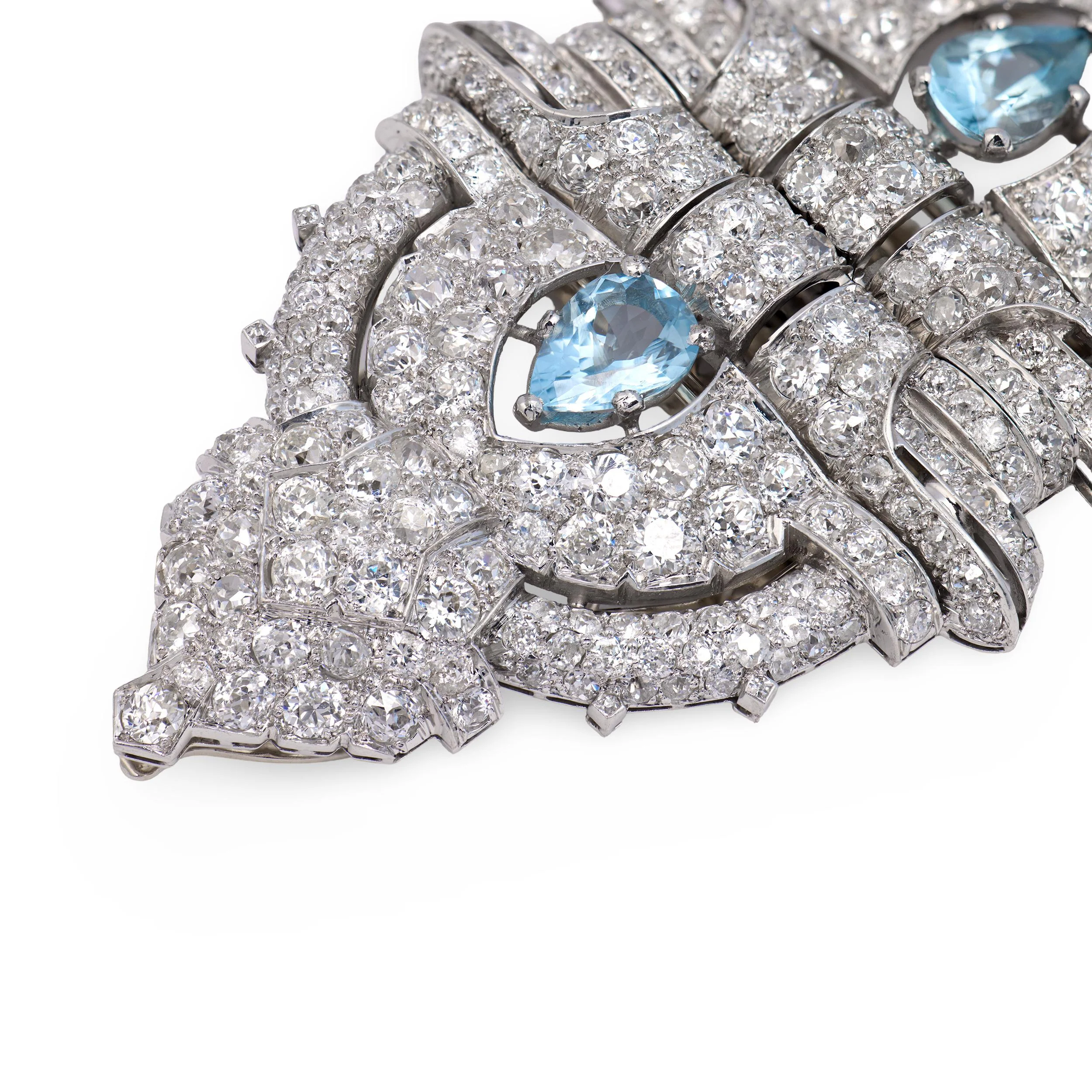 Art Deco Platinum Diamond & Aqua Pin/Fur Clip Set - Image 2