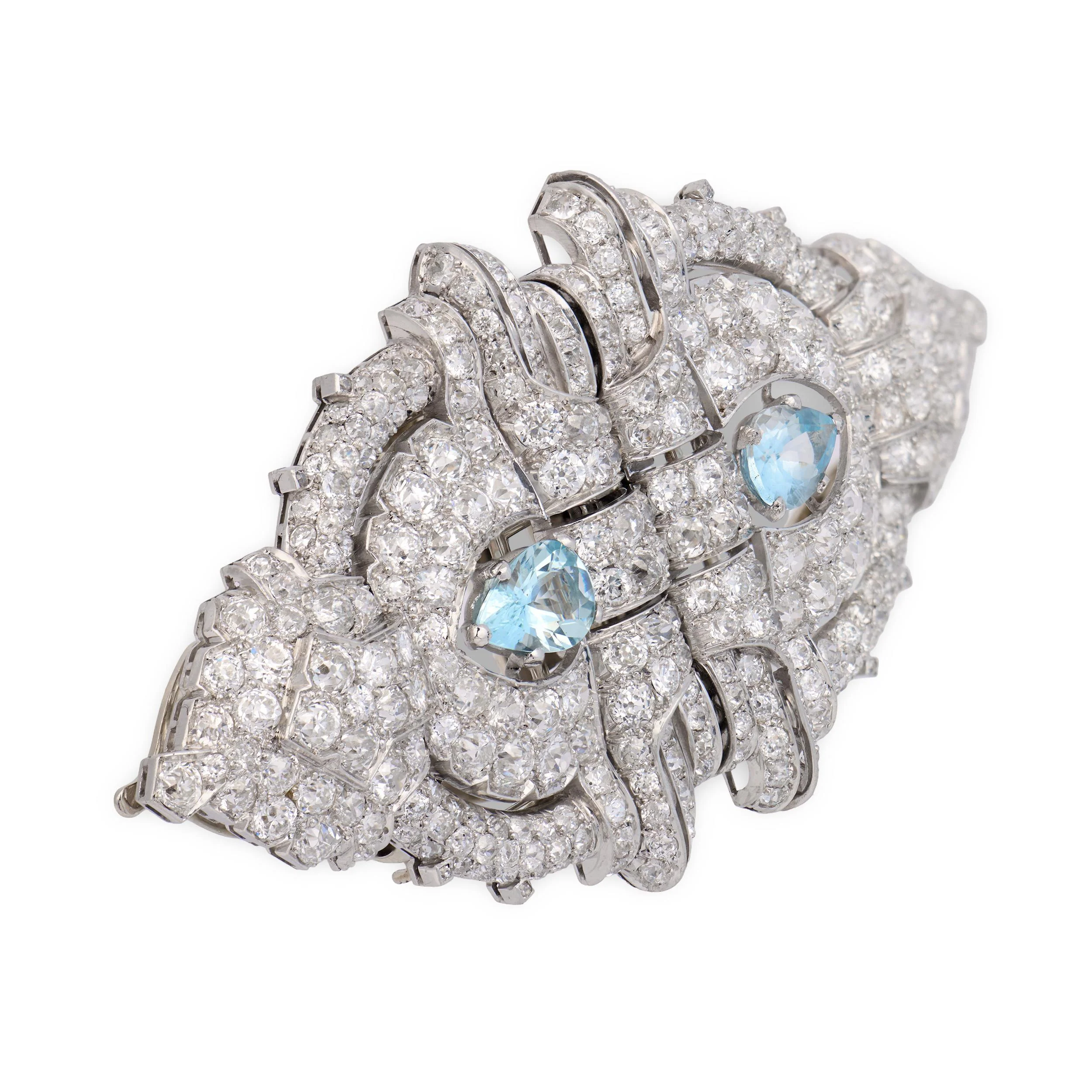 Art Deco Platinum Diamond & Aqua Pin/Fur Clip Set - Image 3