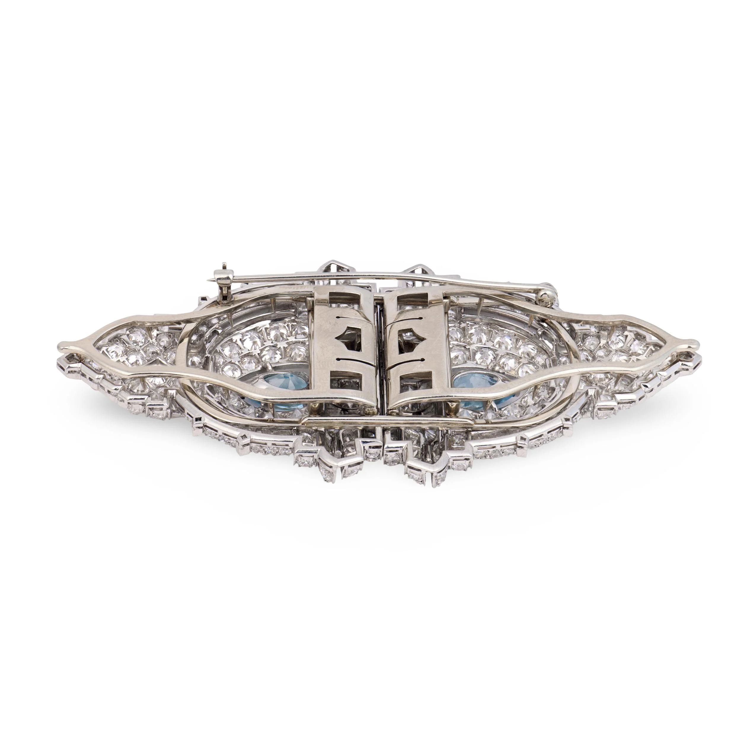 Art Deco Platinum Diamond & Aqua Pin/Fur Clip Set - Image 5
