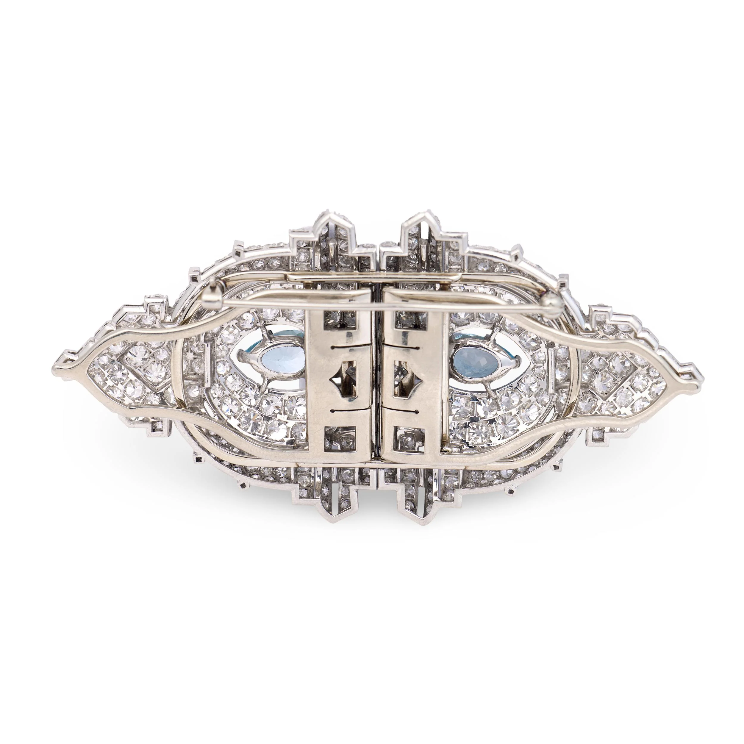 Art Deco Platinum Diamond & Aqua Pin/Fur Clip Set - Image 6