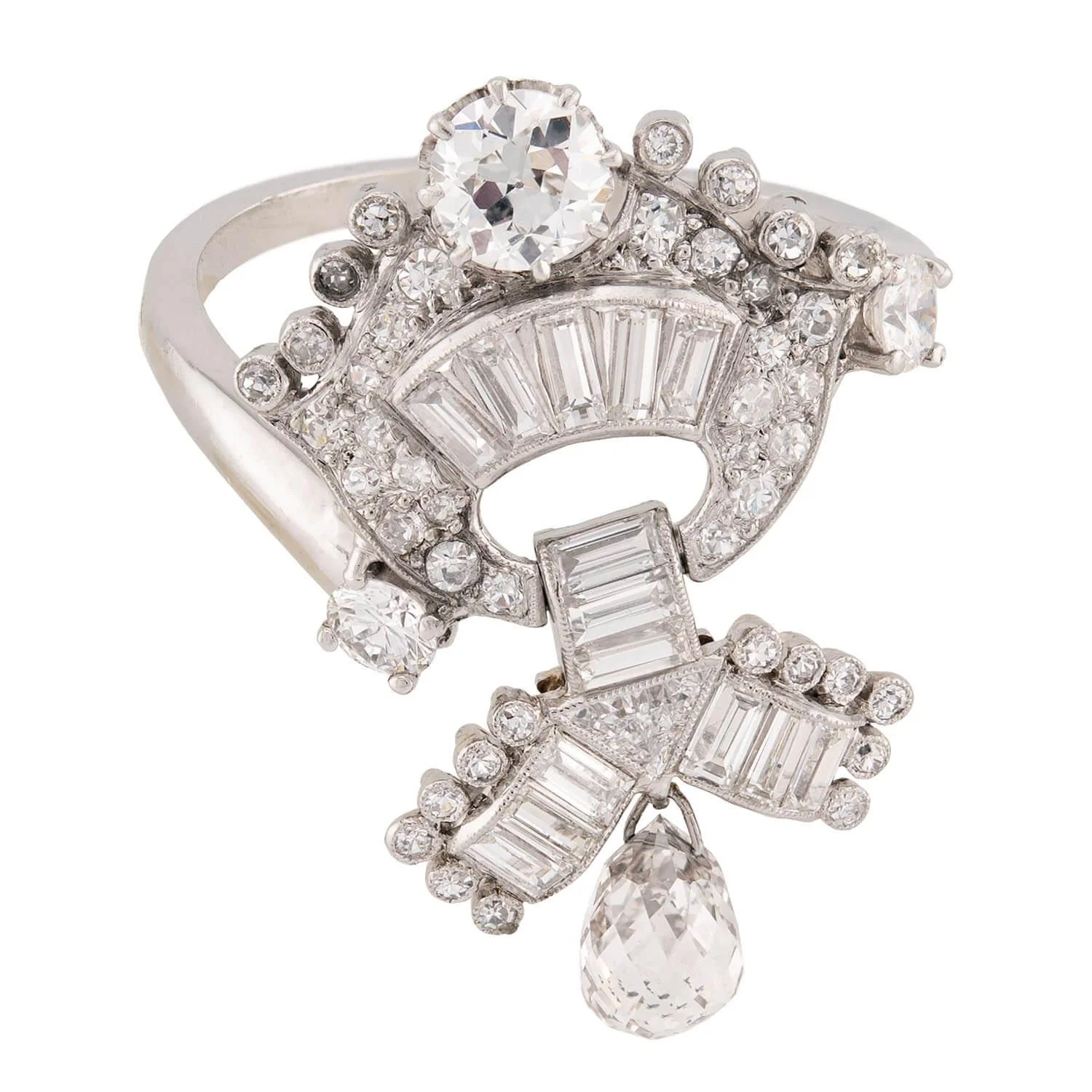 Art Deco Platinum Diamond Briolette Ring - Image 2