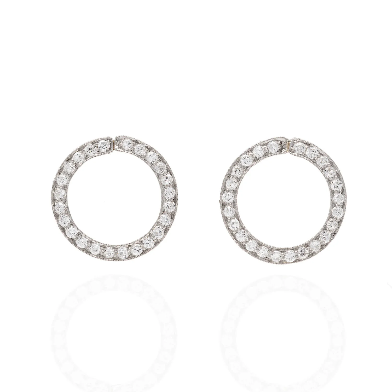Art Deco Platinum + Diamond Circle Earrings 2ctw