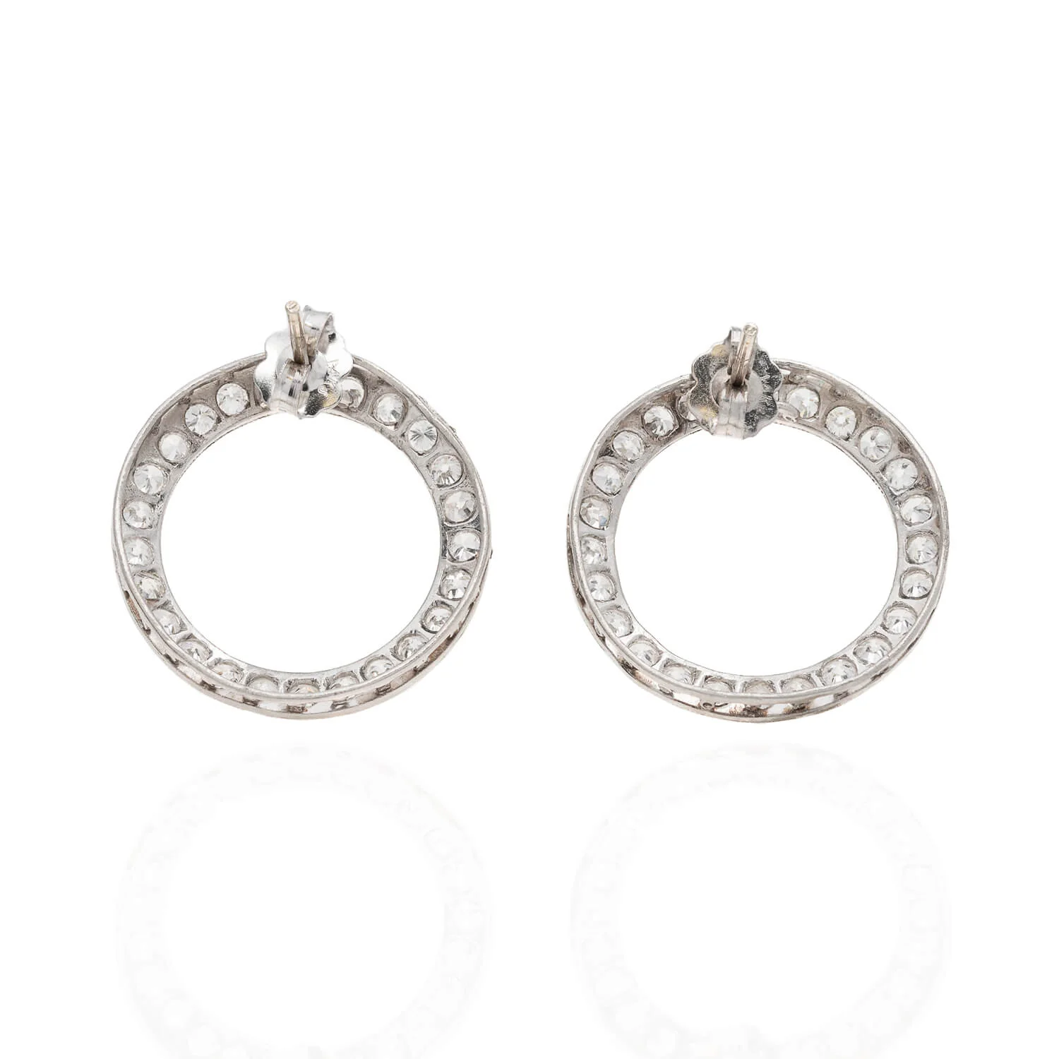 Art Deco Platinum + Diamond Circle Earrings 2ctw - Image 3
