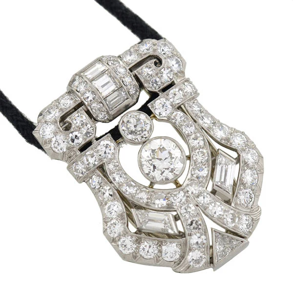 Art Deco Platinum Diamond Clip Pendant Necklace 2.30ctw - Image 3