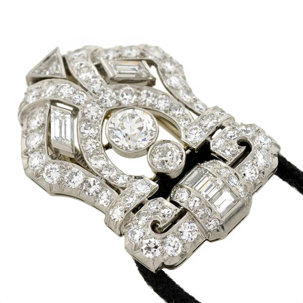 Art Deco Platinum Diamond Clip Pendant Necklace 2.30ctw - Image 4