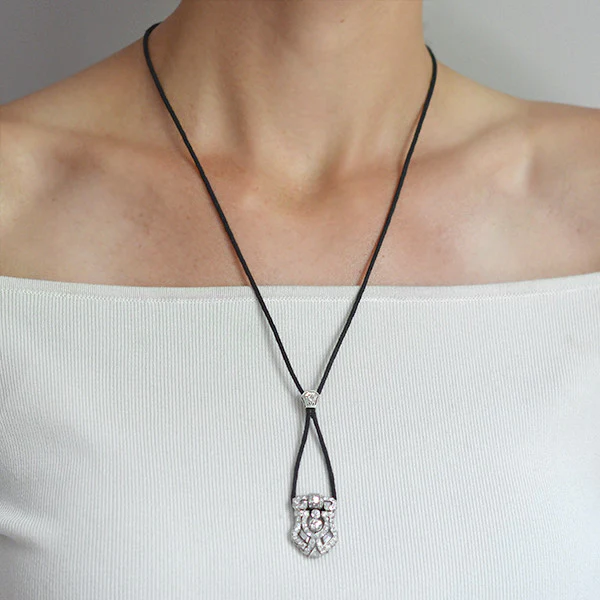 Art Deco Platinum Diamond Clip Pendant Necklace 2.30ctw - Image 7
