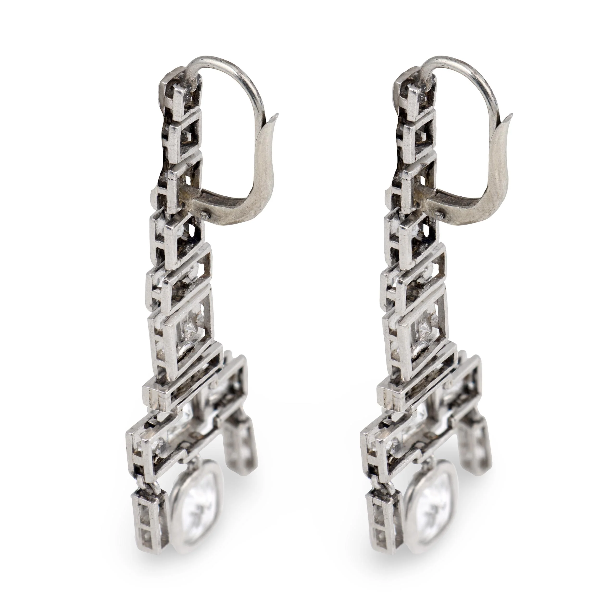Art Deco Platinum Diamond Dangle Earrings - Image 3