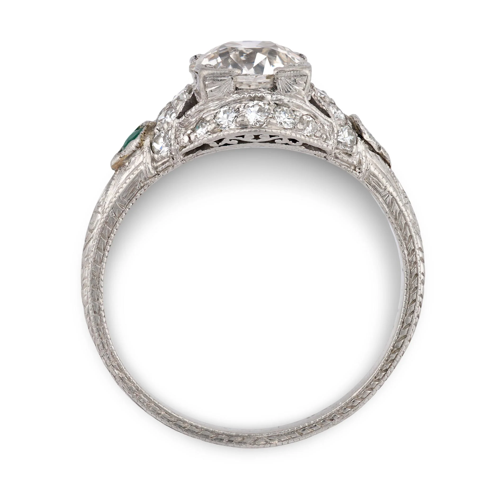 Art Deco Platinum Diamond & Emerald Engagement Ring 1.59ct - Image 4