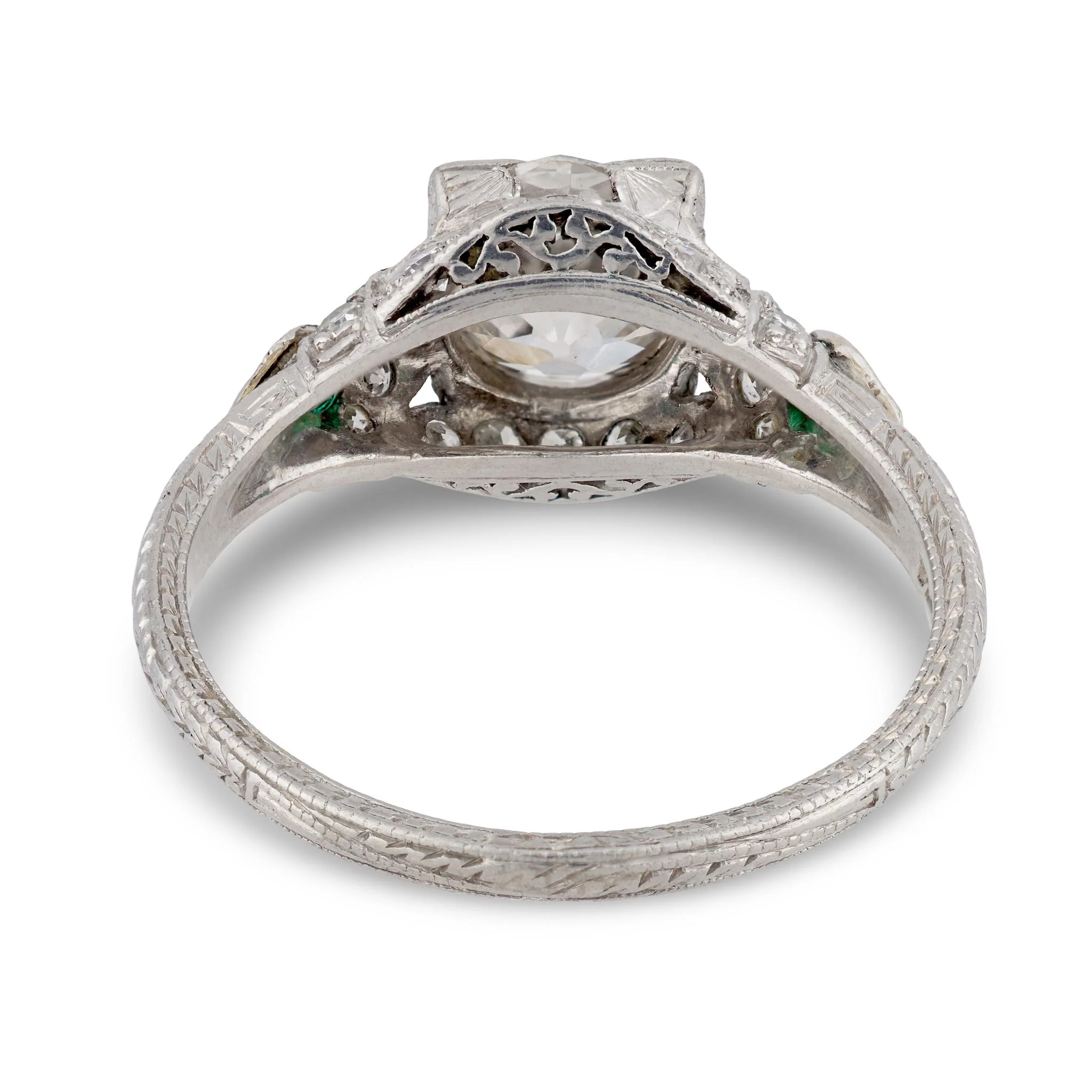 Art Deco Platinum Diamond & Emerald Engagement Ring 1.59ct - Image 5