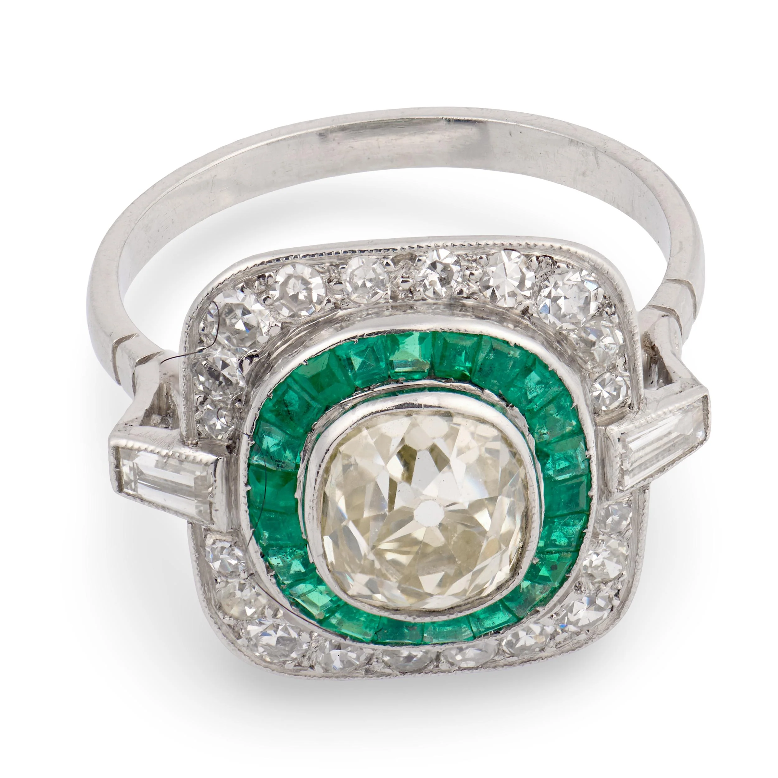 Art Deco Platinum Diamond & Emerald Engagement Ring 2.10ct - Image 2