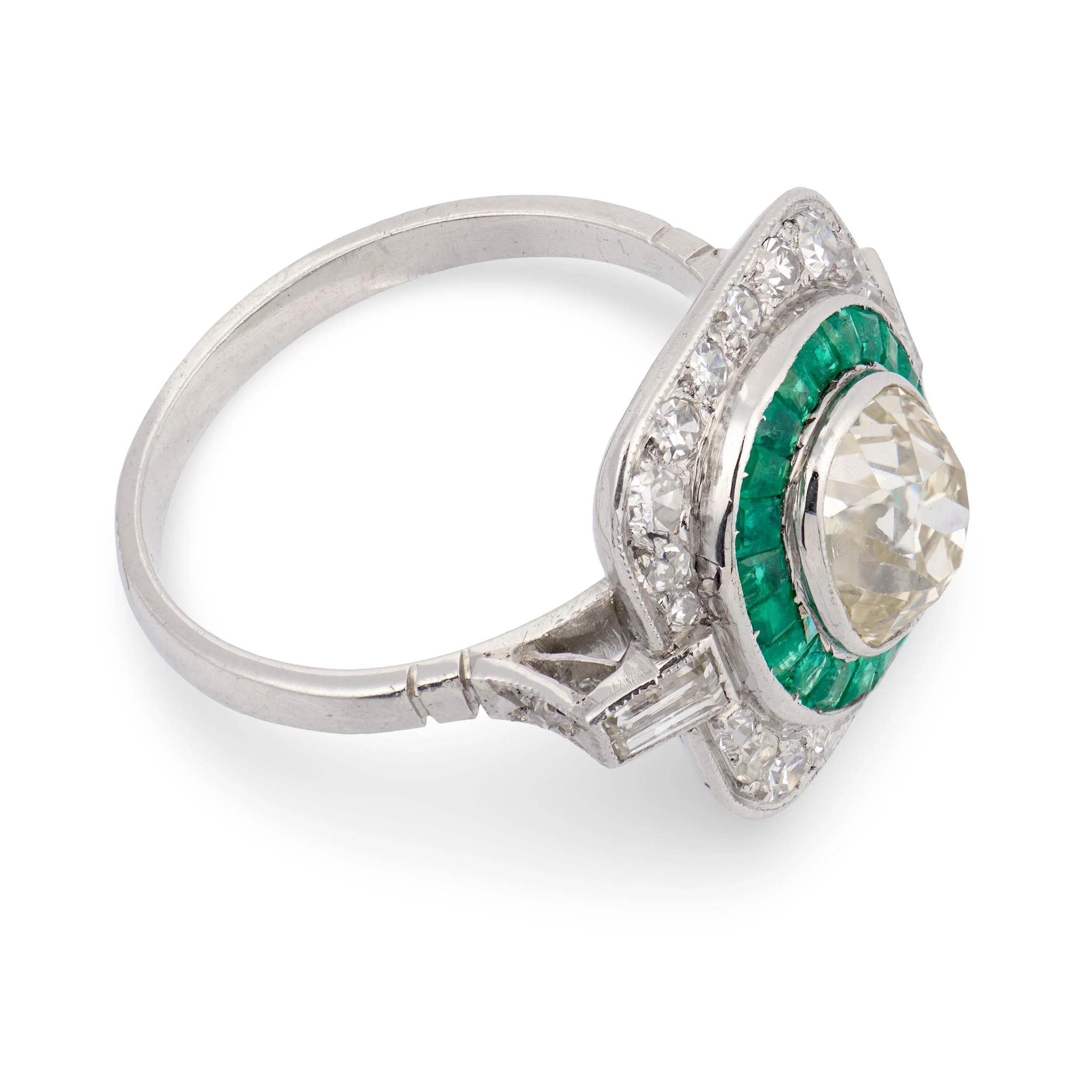 Art Deco Platinum Diamond & Emerald Engagement Ring 2.10ct - Image 3