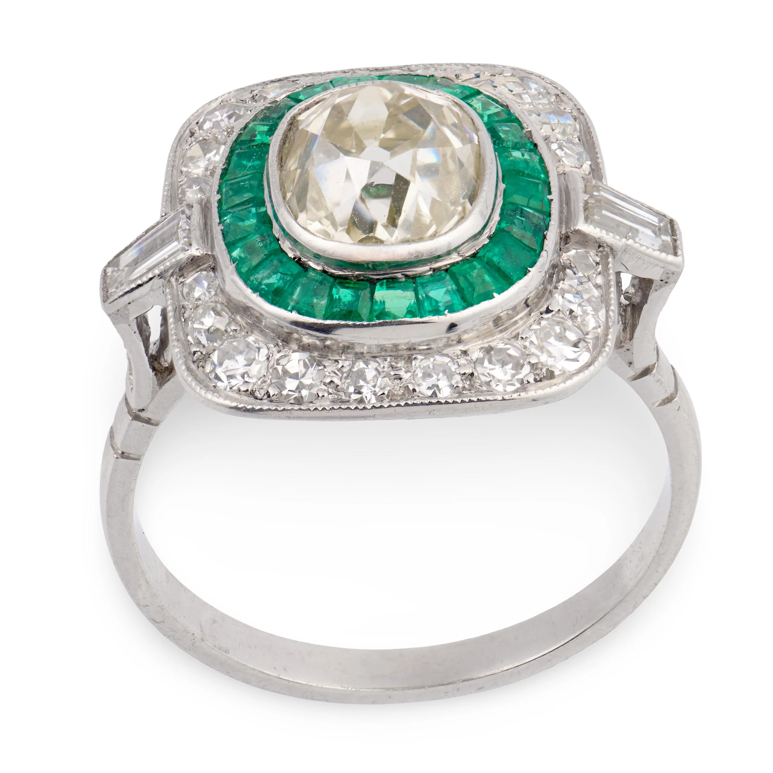 Art Deco Platinum Diamond & Emerald Engagement Ring 2.10ct - Image 4
