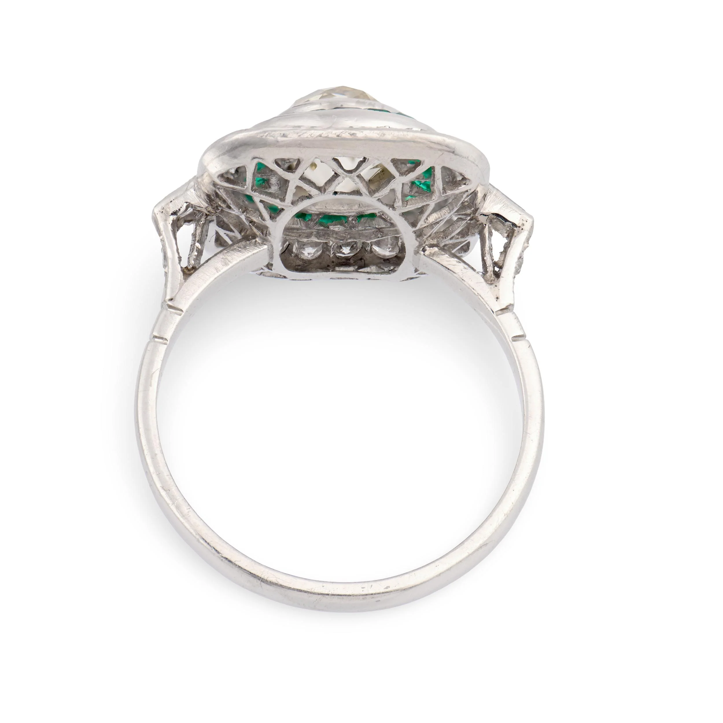 Art Deco Platinum Diamond & Emerald Engagement Ring 2.10ct - Image 5