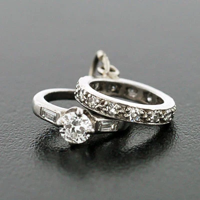 Art Deco Platinum & Diamond Engagement Ring & Band Charm - Image 3