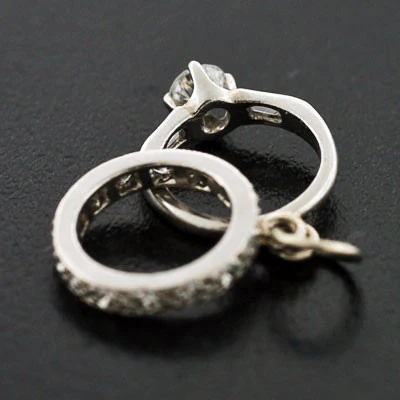 Art Deco Platinum & Diamond Engagement Ring & Band Charm - Image 5