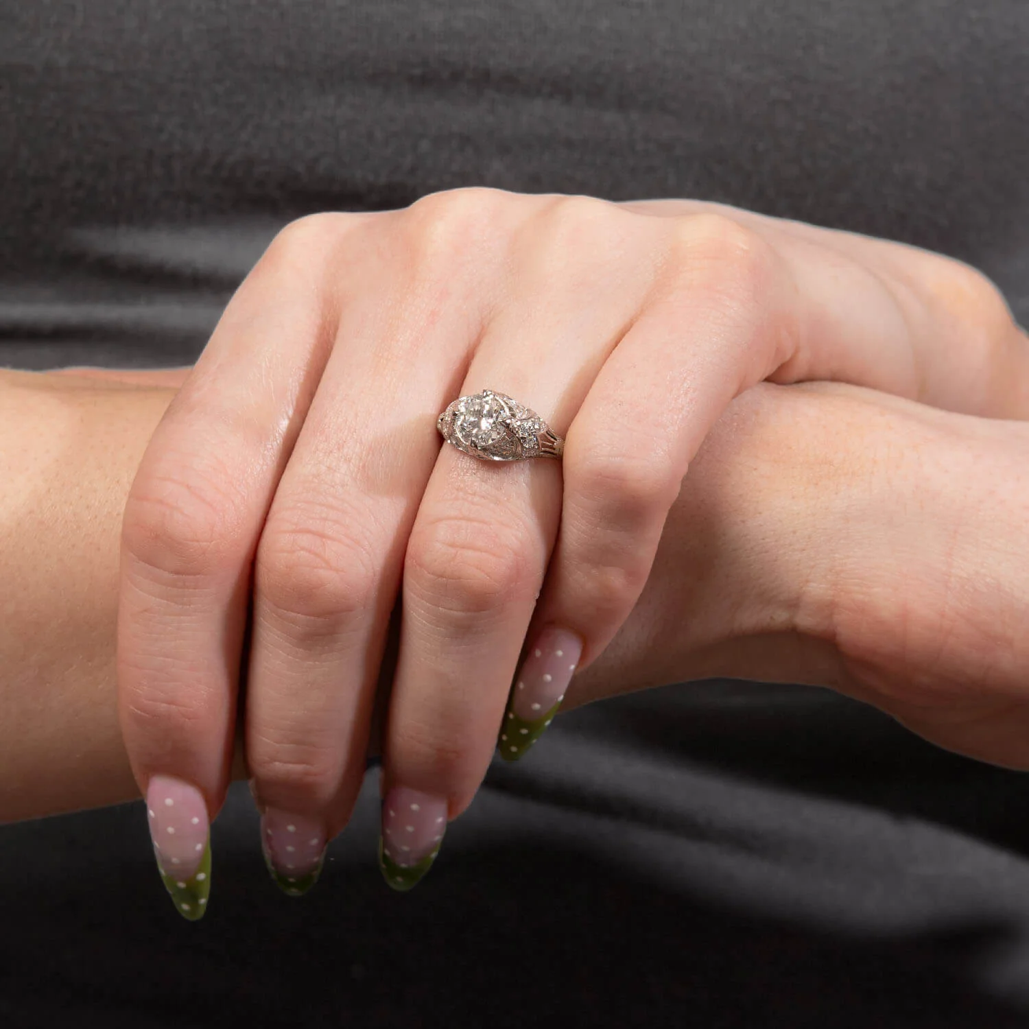 Art Deco Platinum Diamond Engagement Ring 1.26ct - Image 6