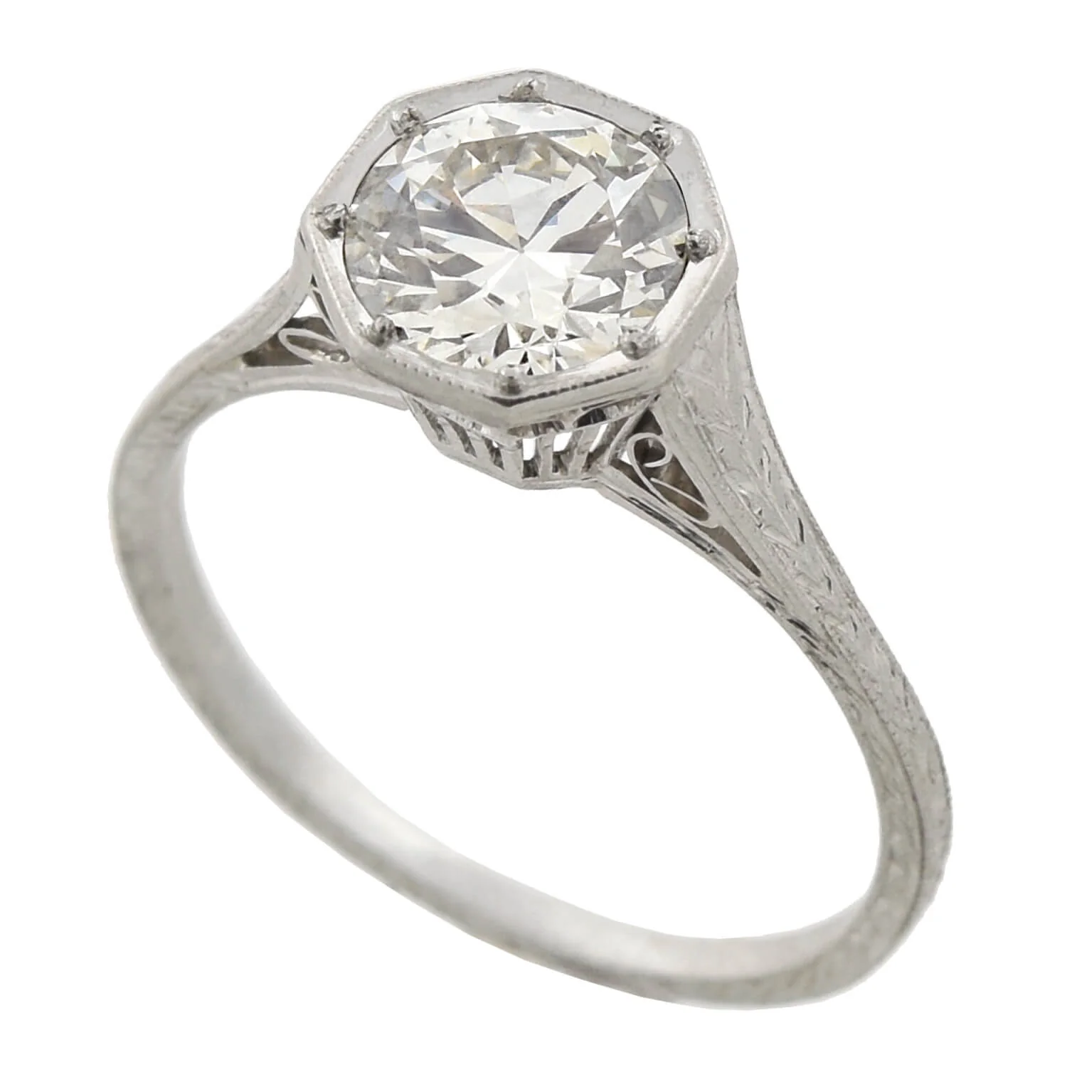 Art Deco Platinum Diamond Engagement Ring 1.35ct - Image 4