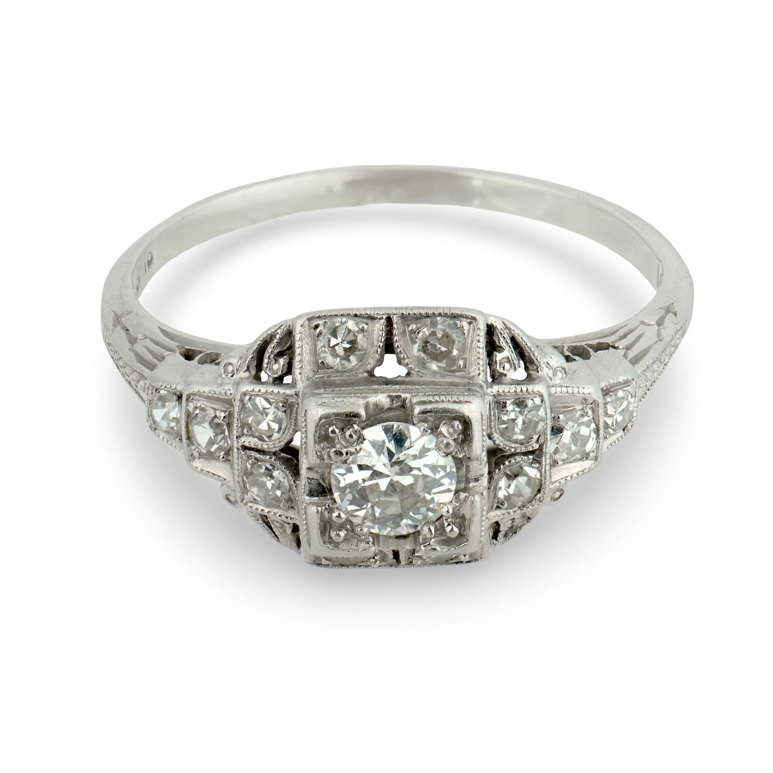 Art Deco Platinum Diamond Engagement Ring .35ct - Image 2