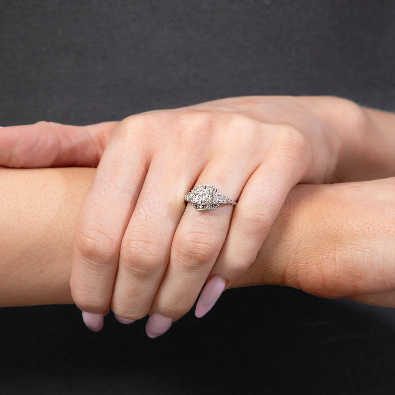Art Deco Platinum Diamond Engagement Ring .35ct - Image 6