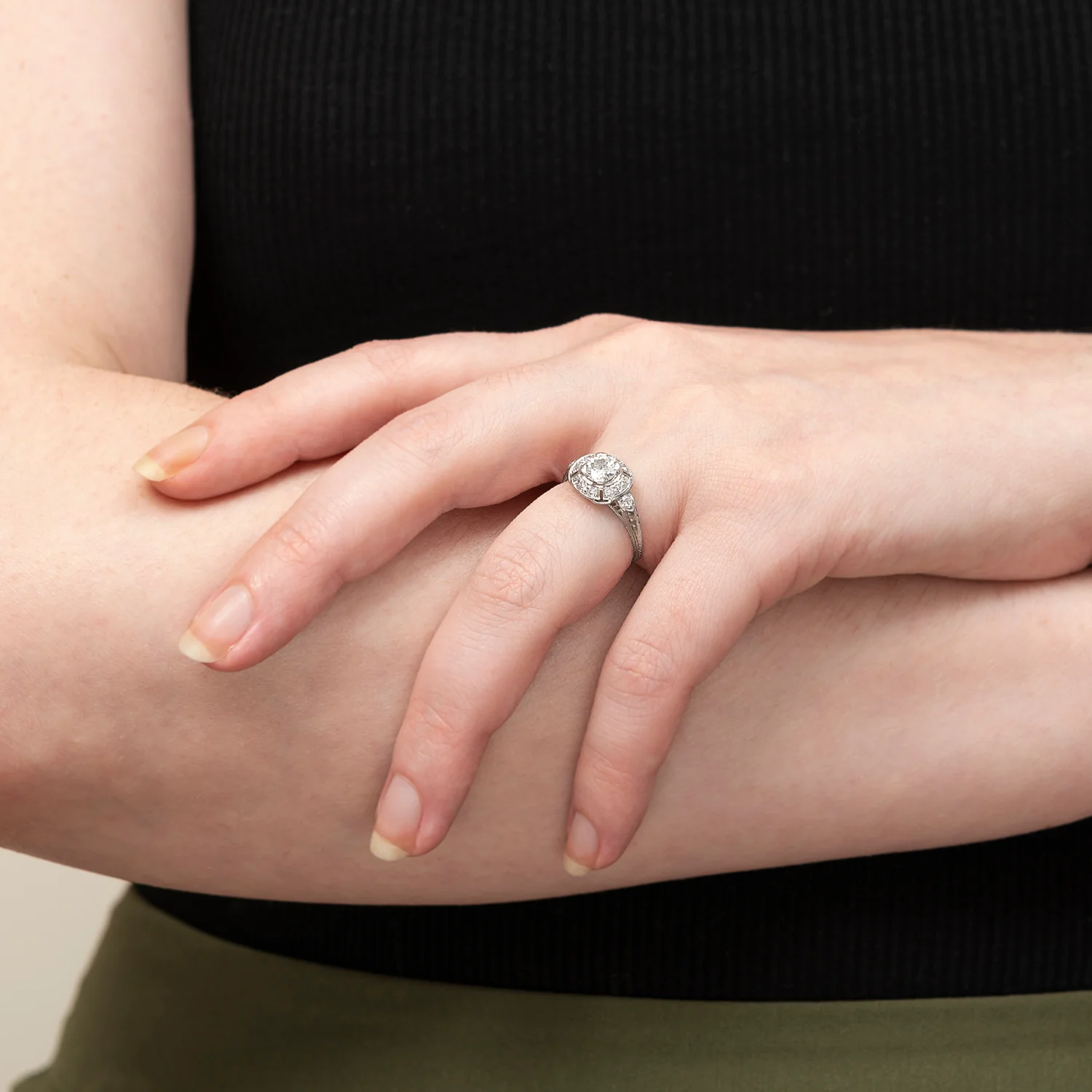 Art Deco Platinum Diamond Engagement Ring .55ctw - Image 6