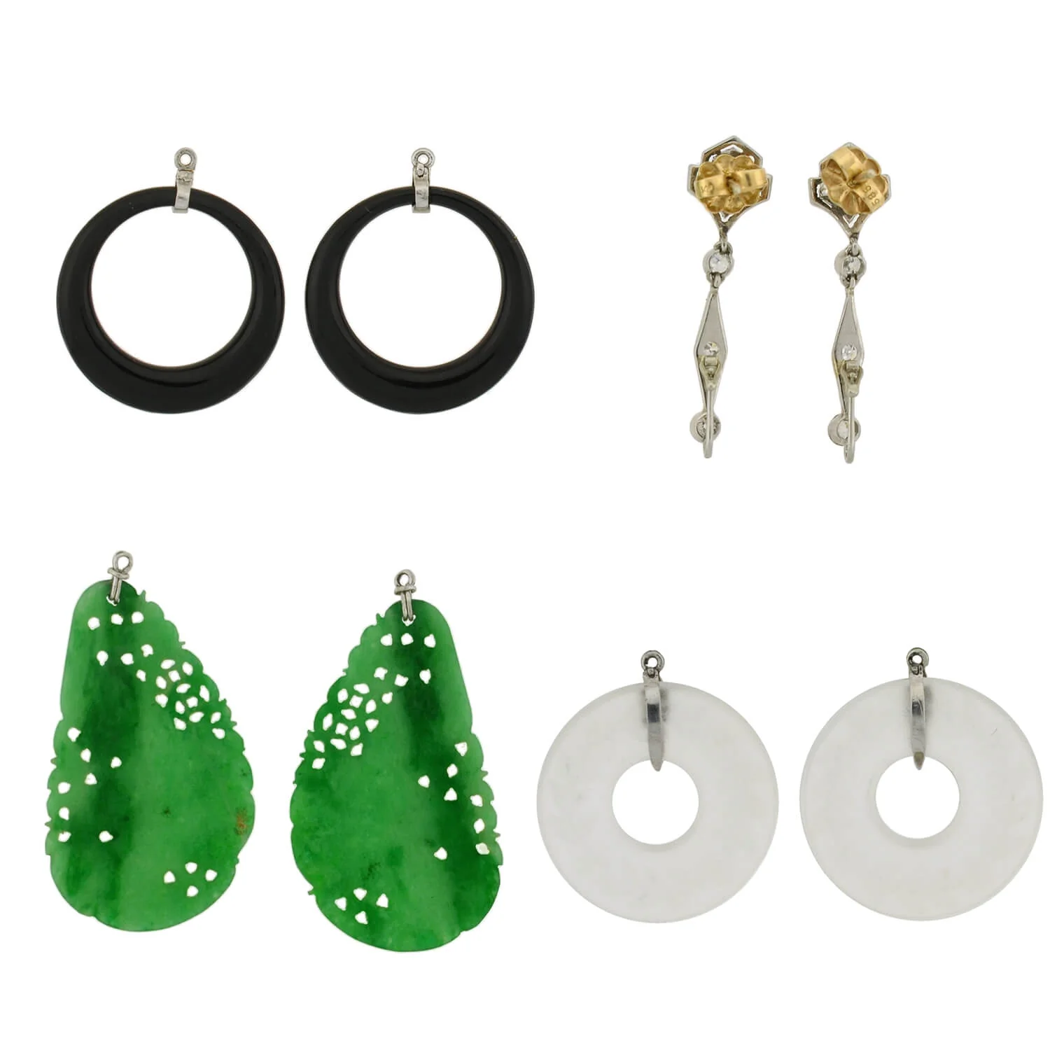 Art Deco Platinum Diamond, Jadeite, Onyx + Rock Crystal Convertible Earrings - Image 10