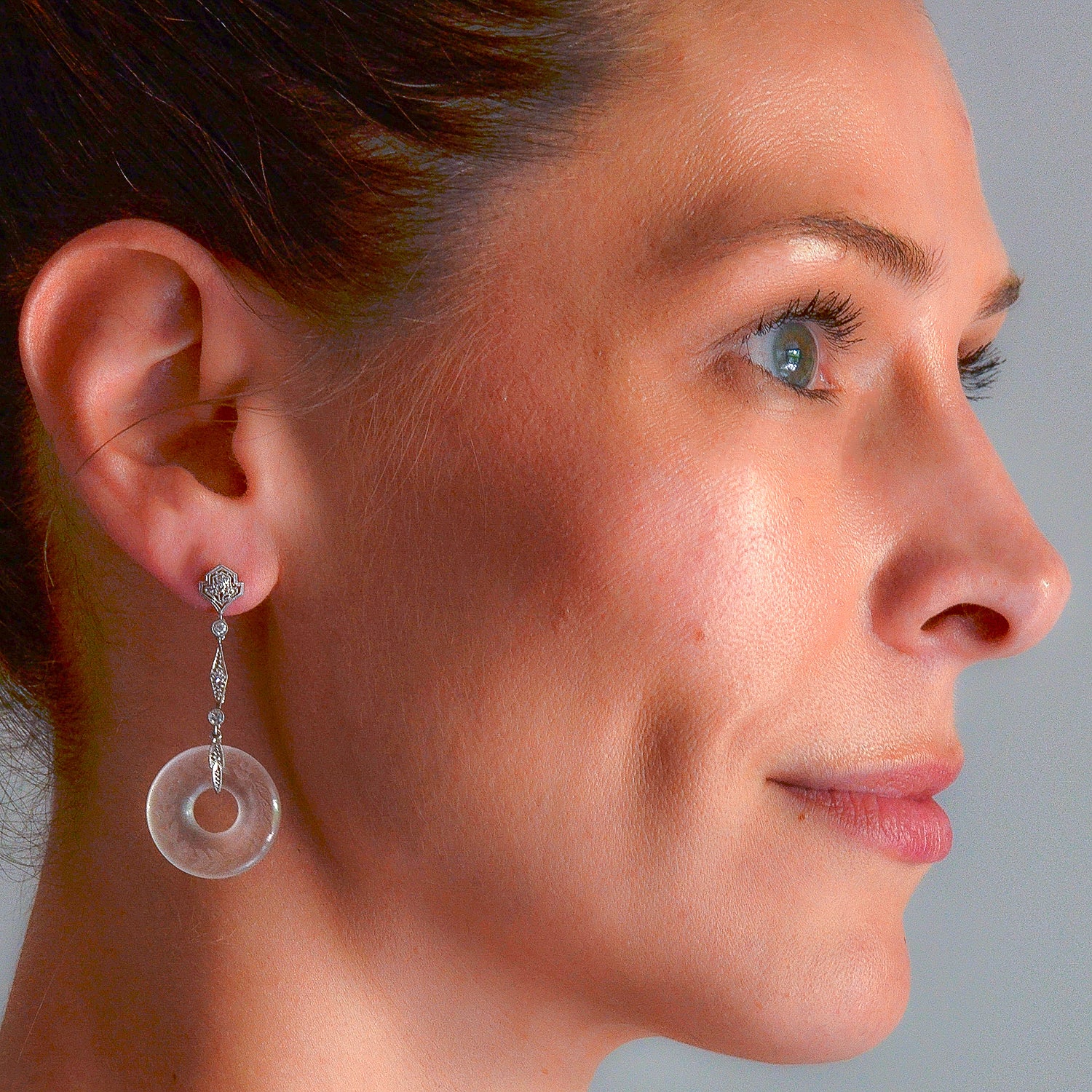 Art Deco Platinum Diamond, Jadeite, Onyx + Rock Crystal Convertible Earrings - Image 12