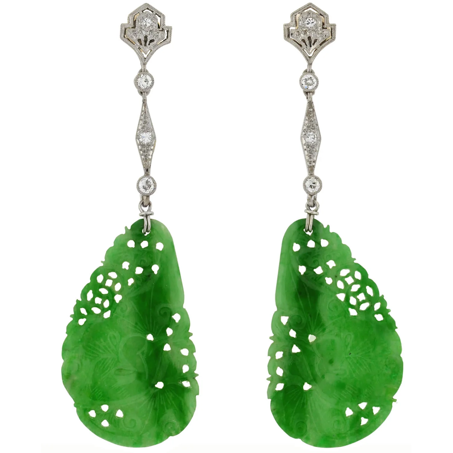 Art Deco Platinum Diamond, Jadeite, Onyx + Rock Crystal Convertible Earrings - Image 5