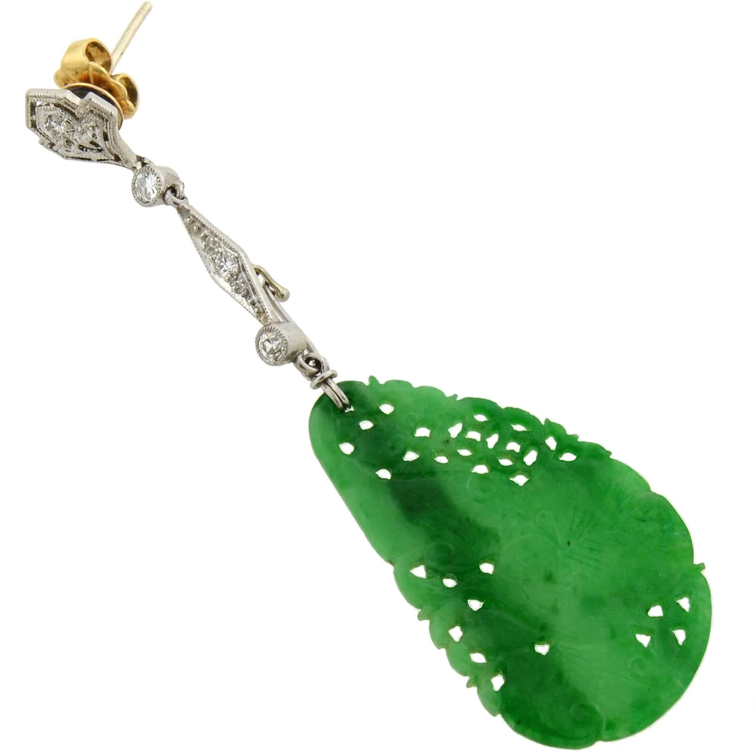 Art Deco Platinum Diamond, Jadeite, Onyx + Rock Crystal Convertible Earrings - Image 7