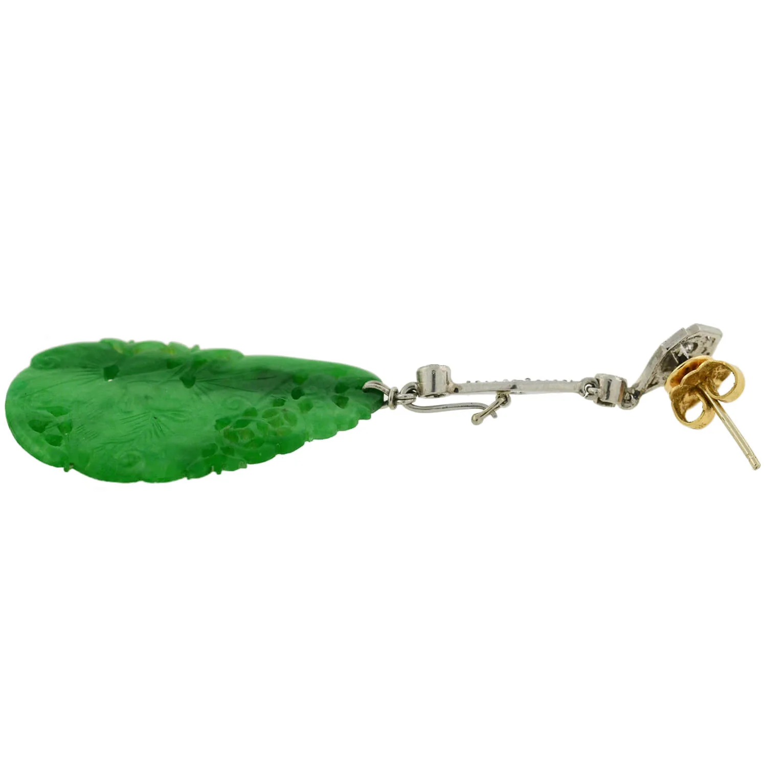 Art Deco Platinum Diamond, Jadeite, Onyx + Rock Crystal Convertible Earrings - Image 9