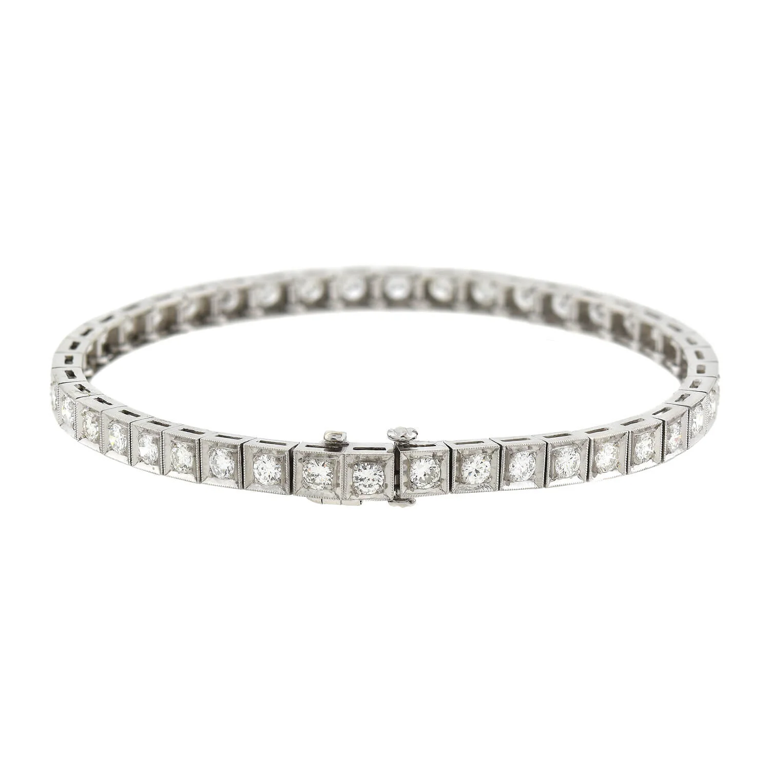 Art Deco Platinum + Diamond Line Bracelet 4ctw - Image 3