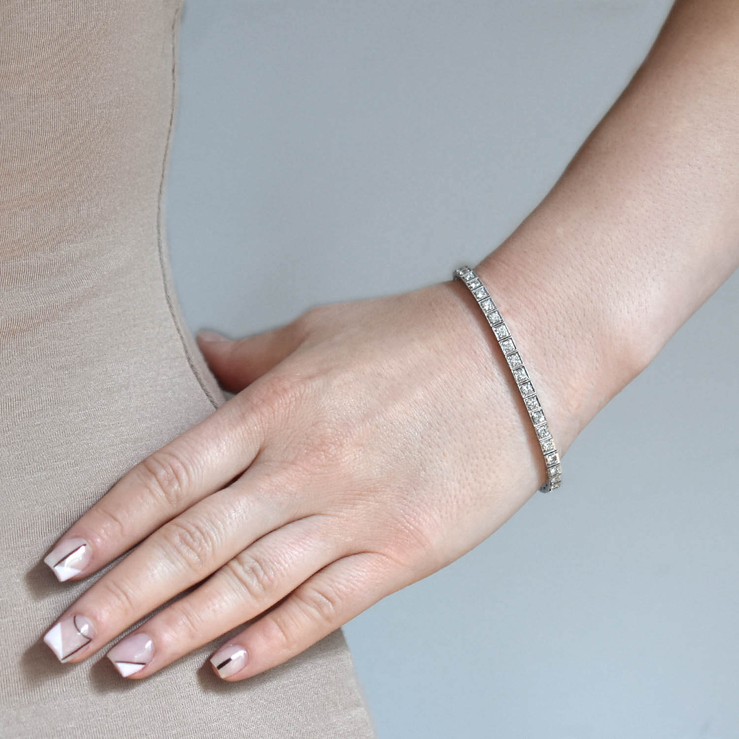 Art Deco Platinum + Diamond Line Bracelet 4ctw - Image 8