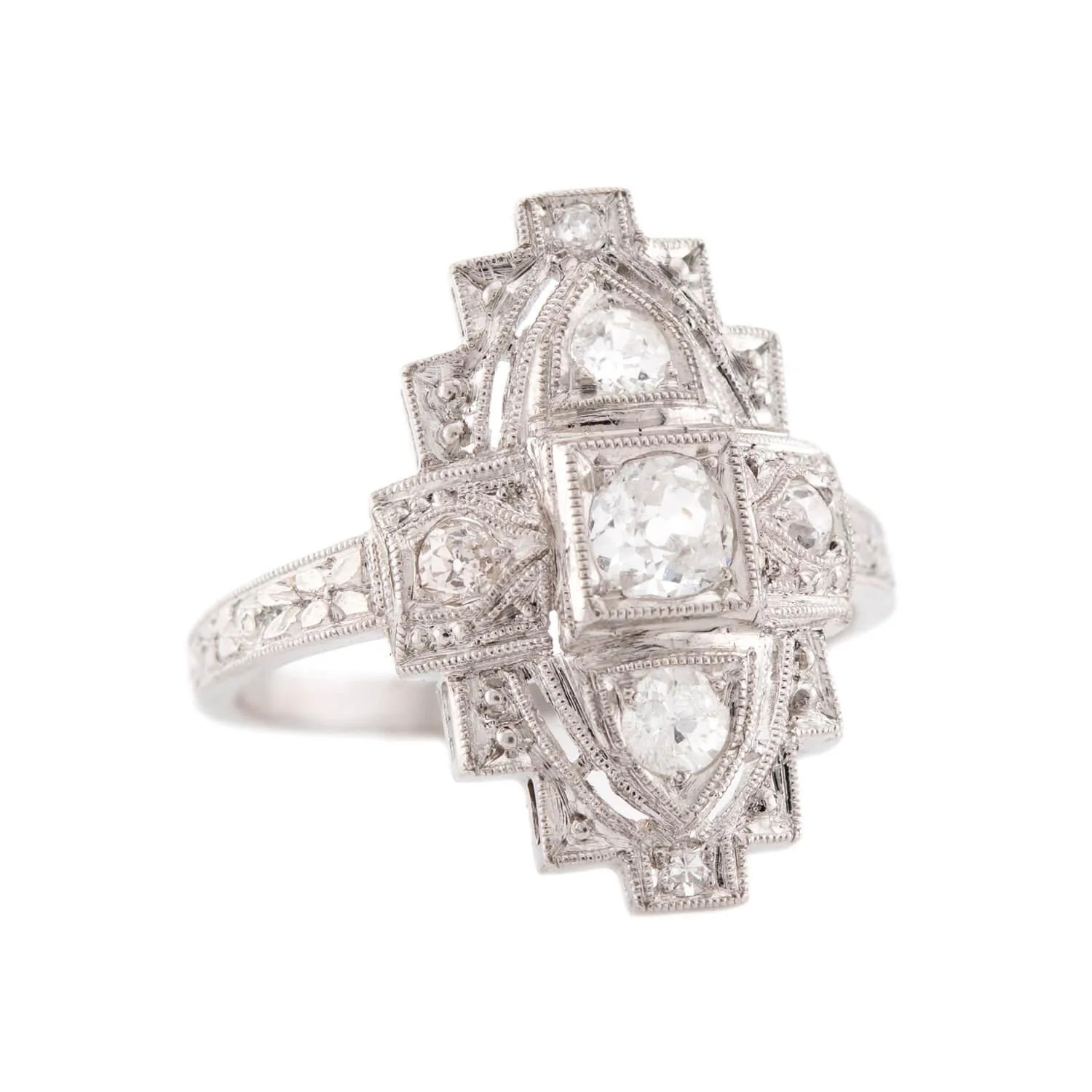 Art Deco Platinum Diamond Navette Ring - Image 2