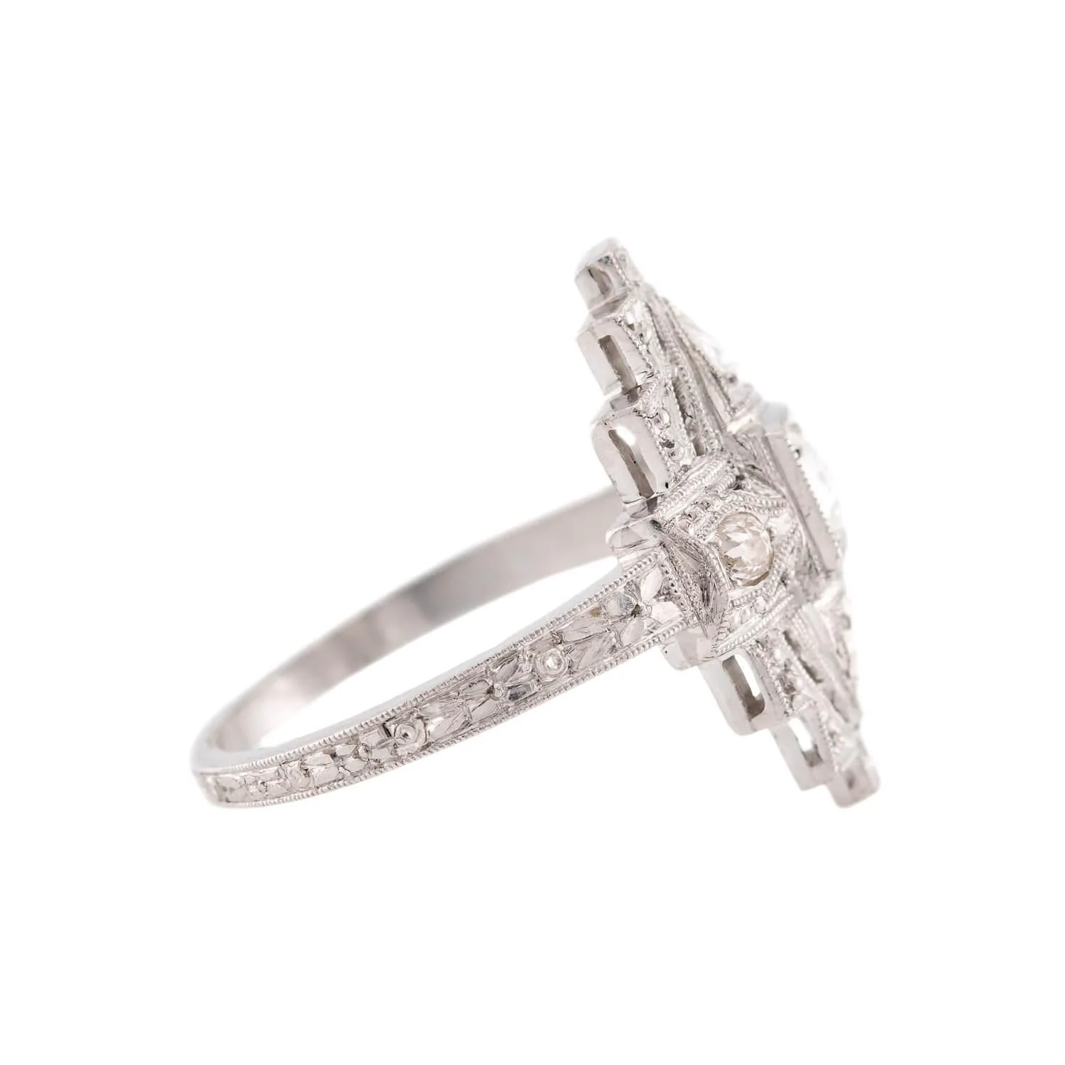 Art Deco Platinum Diamond Navette Ring - Image 3