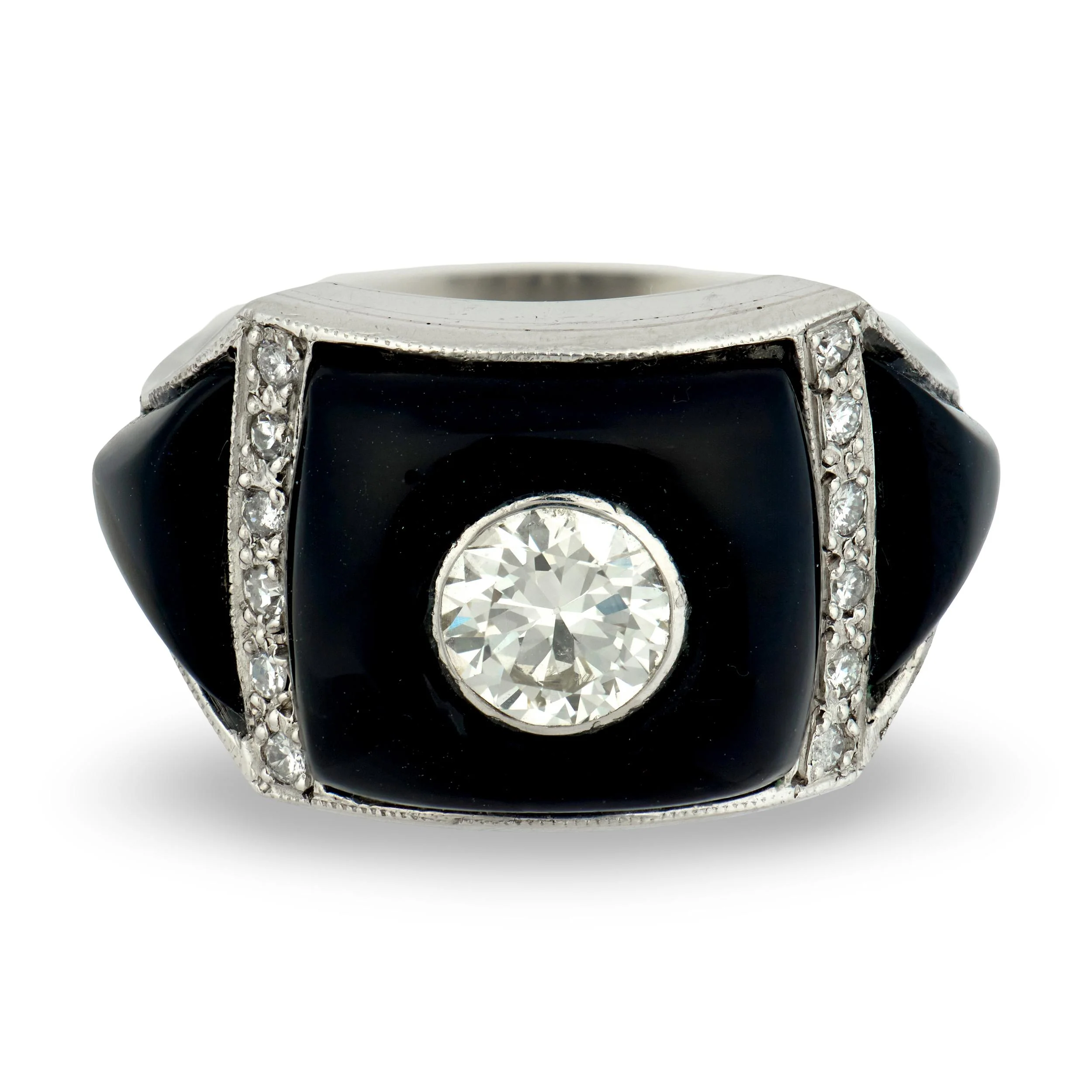 Art Deco Platinum Diamond & Onyx Engagement Ring .85ct - Image 2
