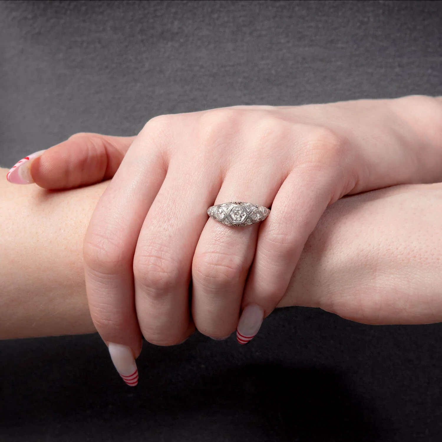 Art Deco Platinum Diamond Ring - Image 6