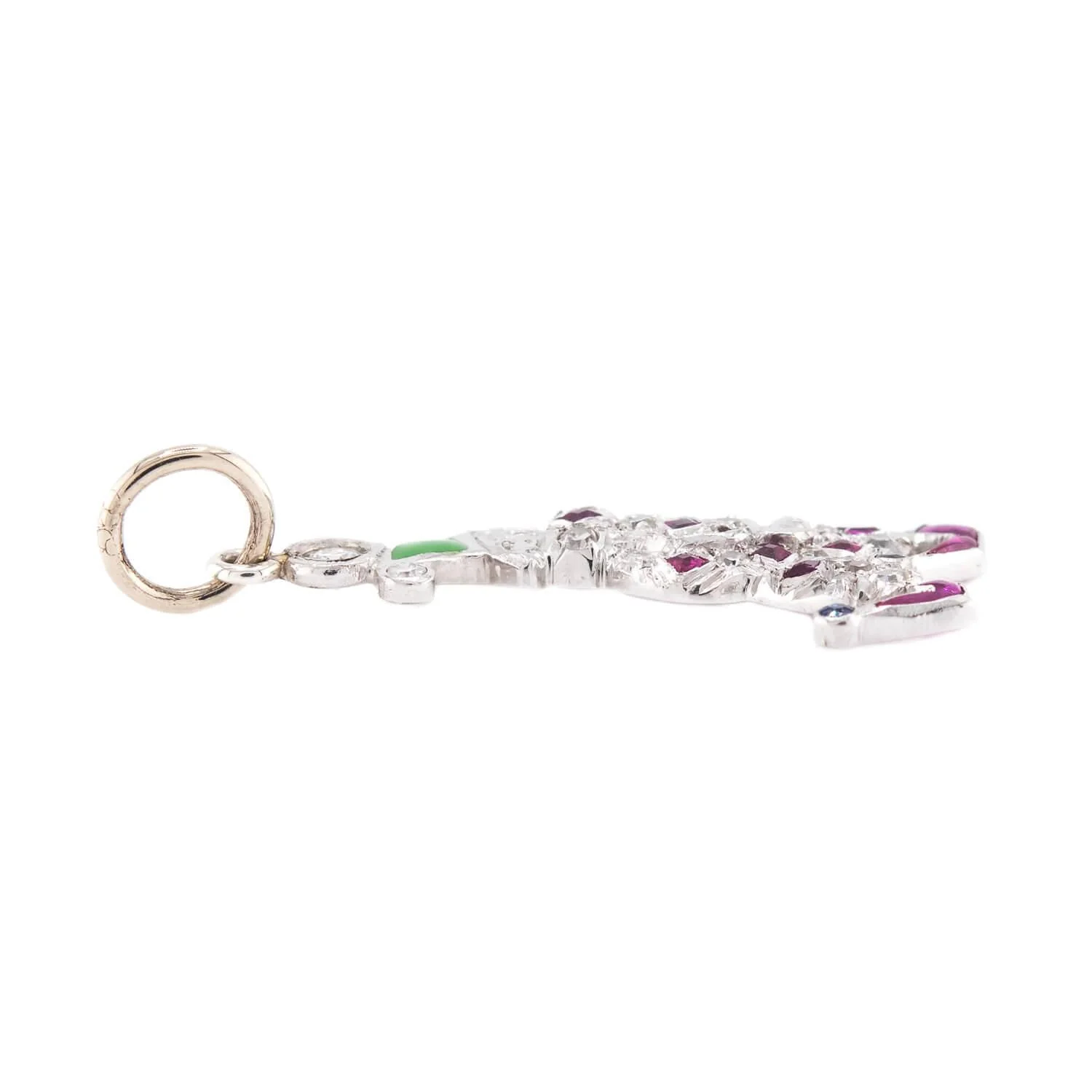 Art Deco Platinum Diamond, Ruby, Sapphire, & Enamel Clown Pendant/Charm - Image 2