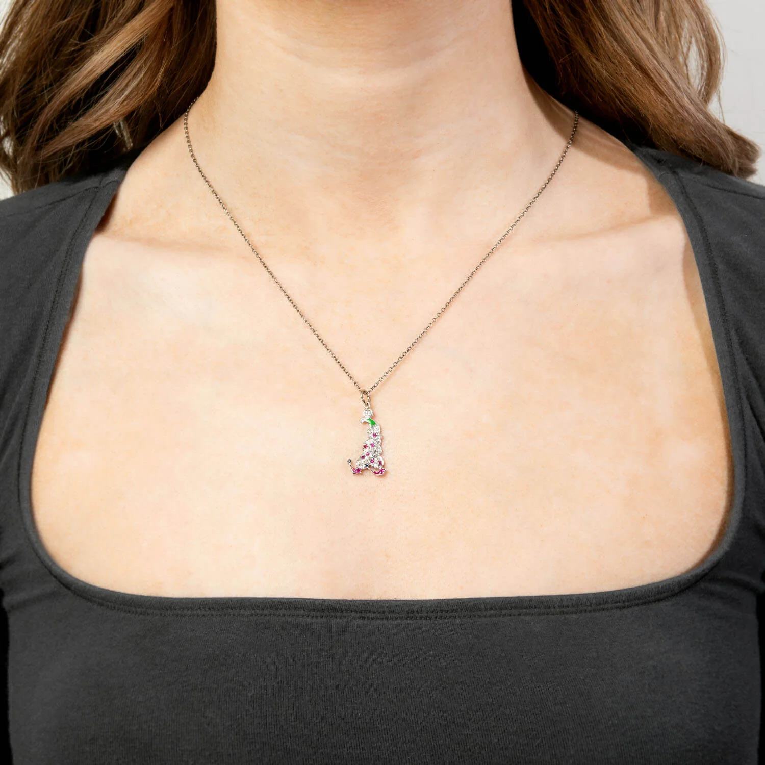 Art Deco Platinum Diamond, Ruby, Sapphire, & Enamel Clown Pendant/Charm - Image 4