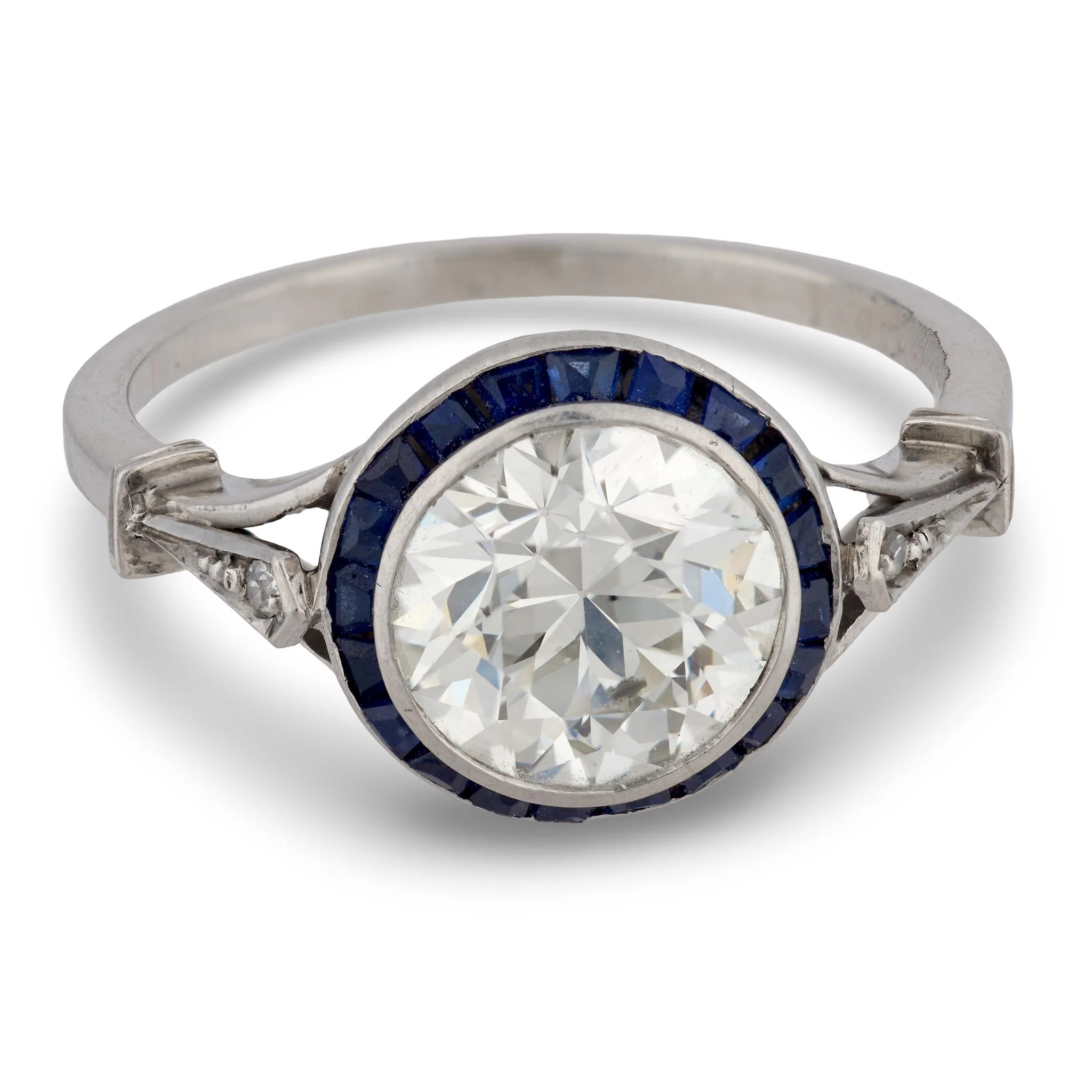 Art Deco Platinum Diamond & Sapphire Engagement Ring 2.50ct - Image 2