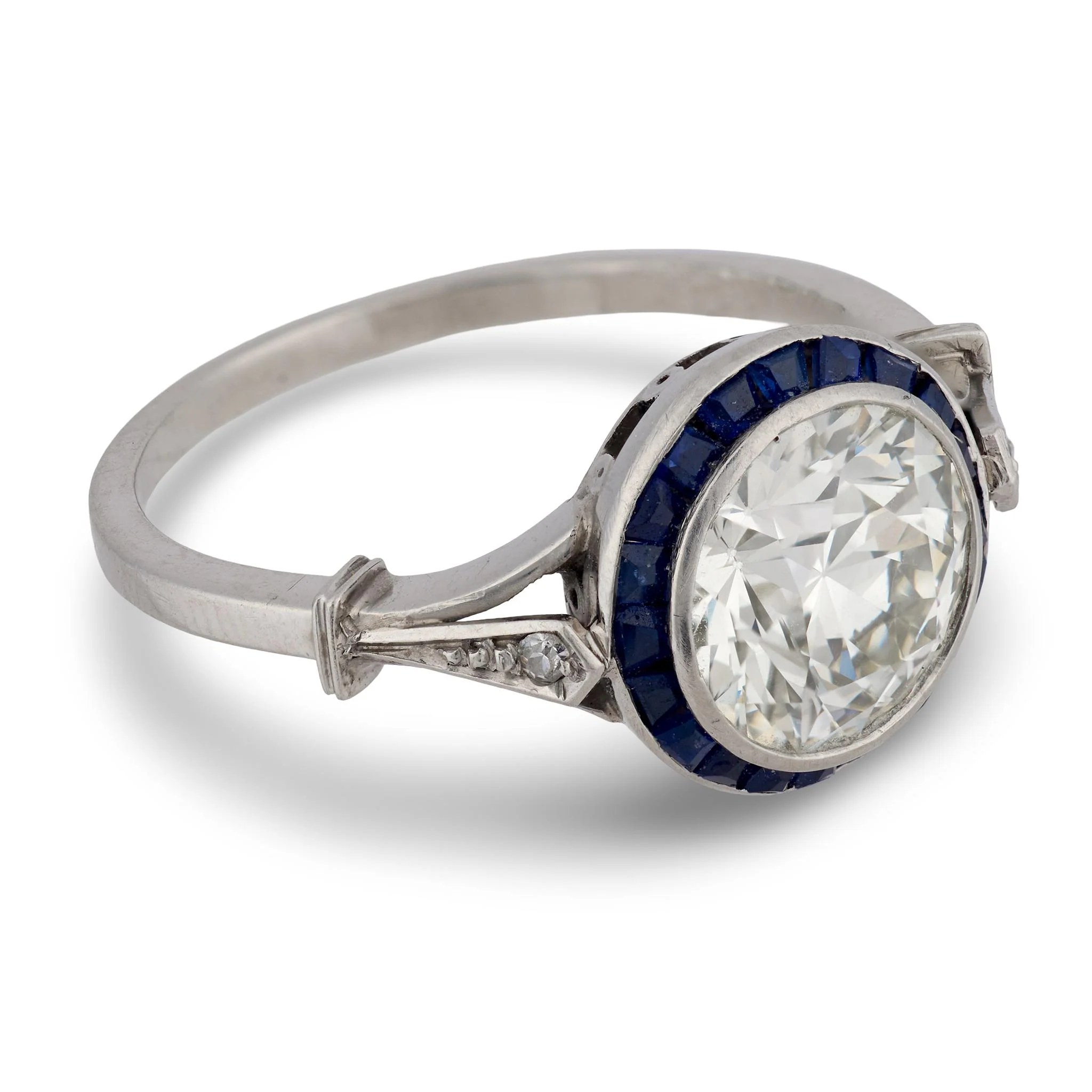 Art Deco Platinum Diamond & Sapphire Engagement Ring 2.50ct - Image 3