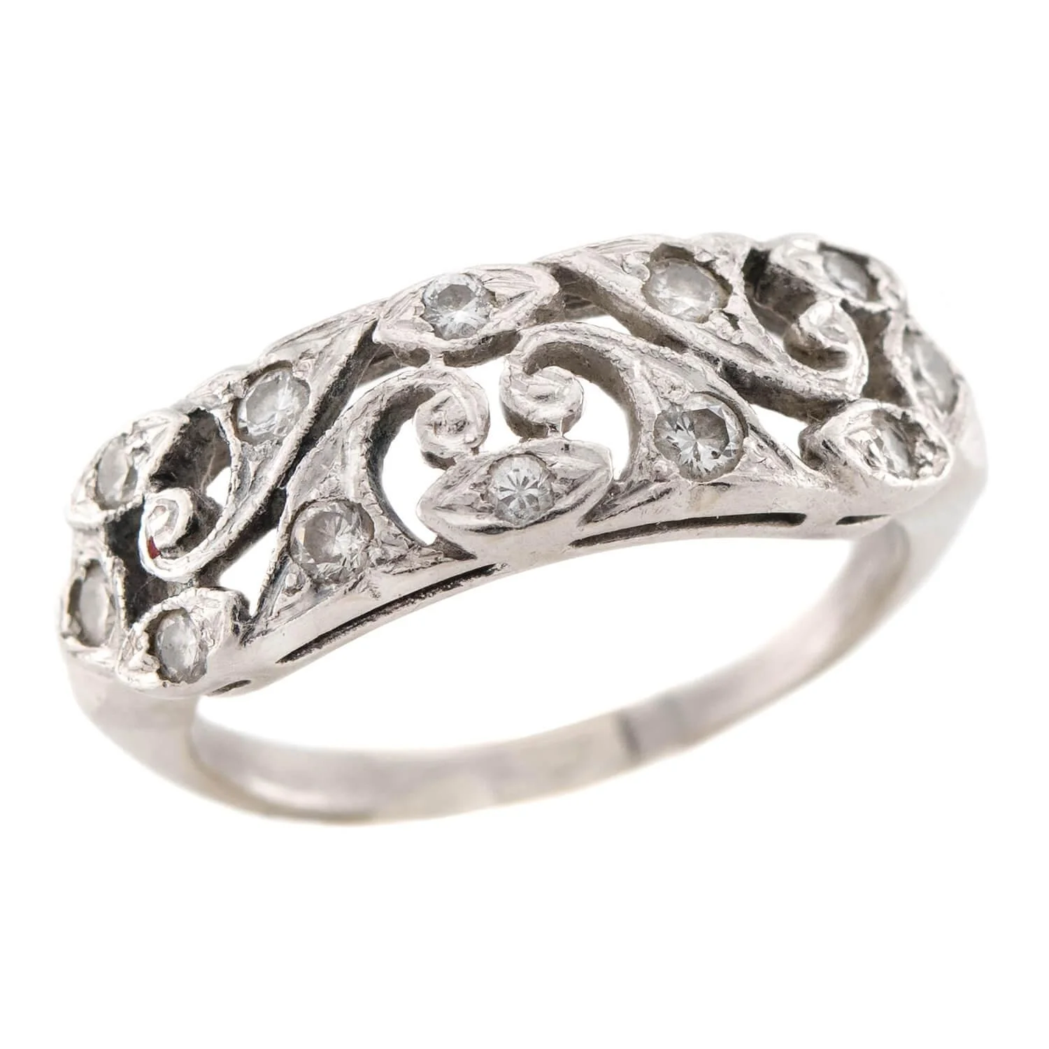 Art Deco Platinum Diamond Swirling-Motif Cutout Ring