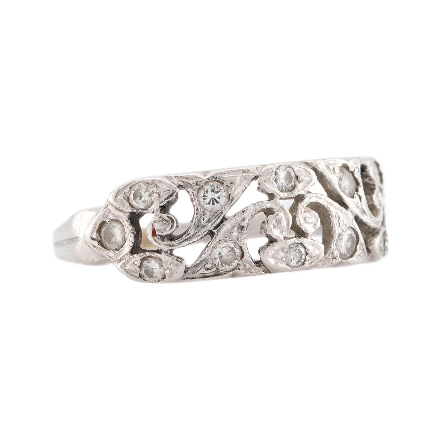 Art Deco Platinum Diamond Swirling-Motif Cutout Ring - Image 2