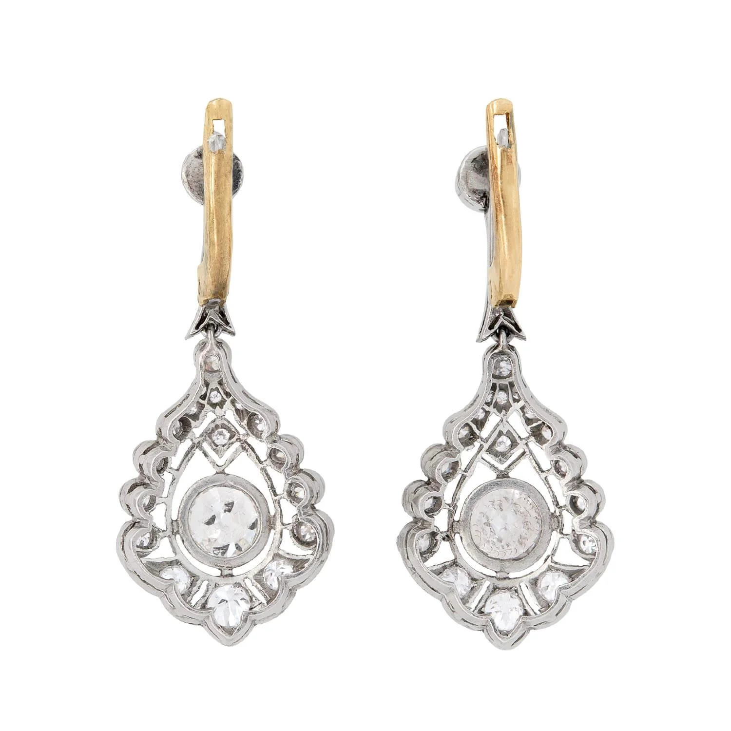 Art Deco Platinum Diamond Teardrop Dangle Earrings - Image 3