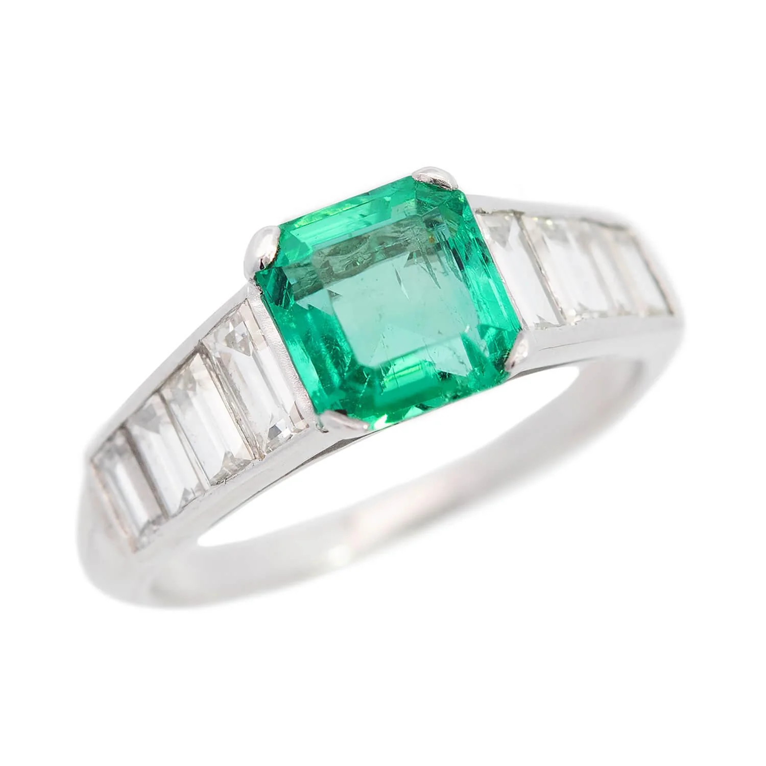 Art Deco Platinum Colombian Emerald and Diamond Ring