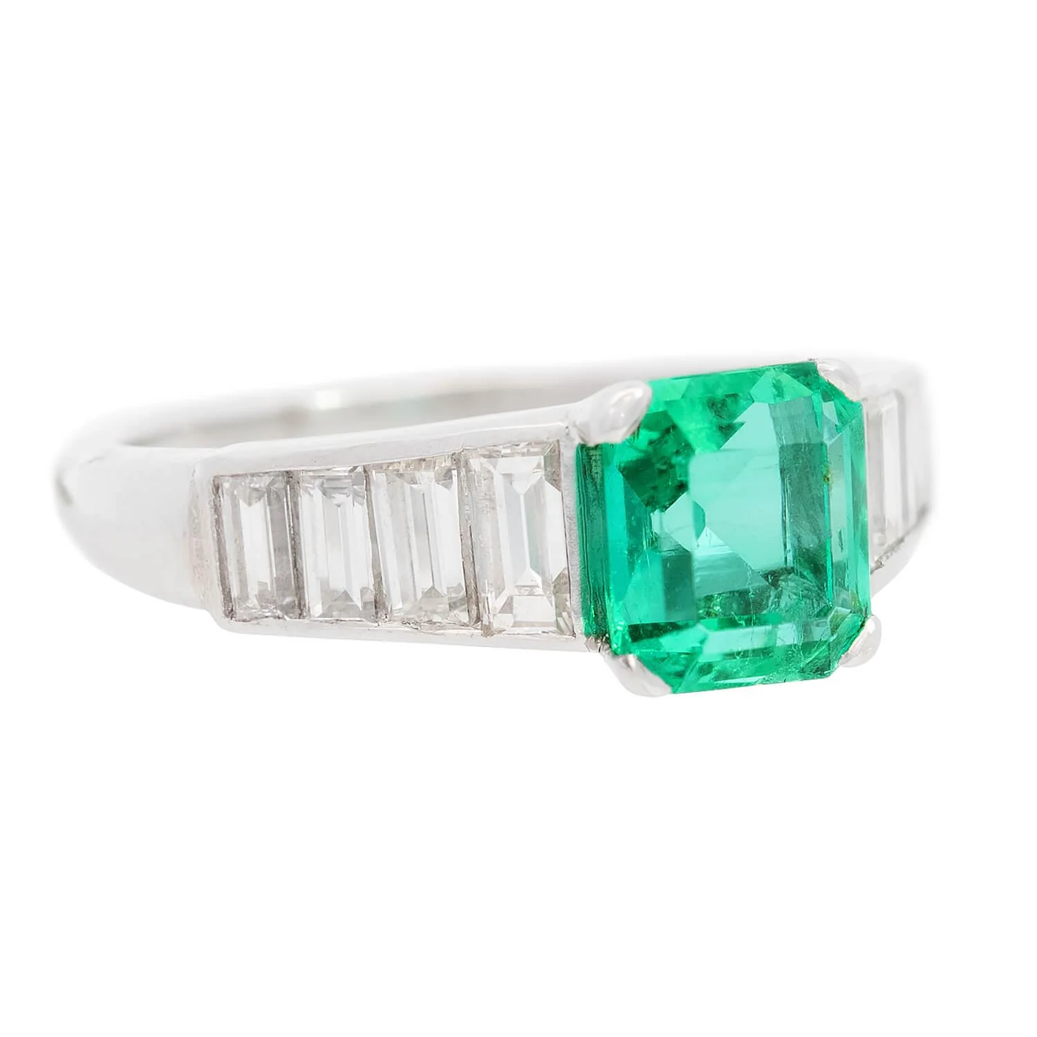 Art Deco Platinum Colombian Emerald and Diamond Ring - Image 2