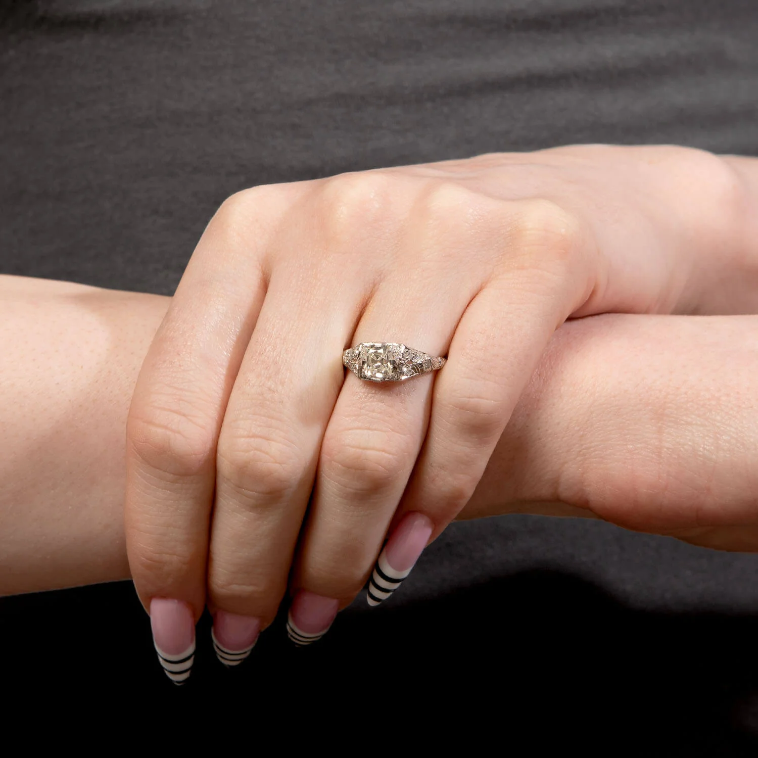 Art Deco Platinum GIA Diamond Engagement Ring 1.01ct - Image 4
