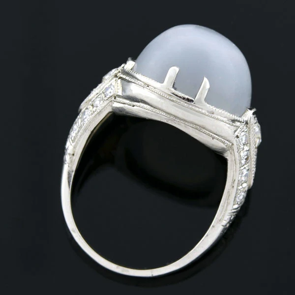 Art Deco Platinum Moonstone & Diamond Ring - Image 3