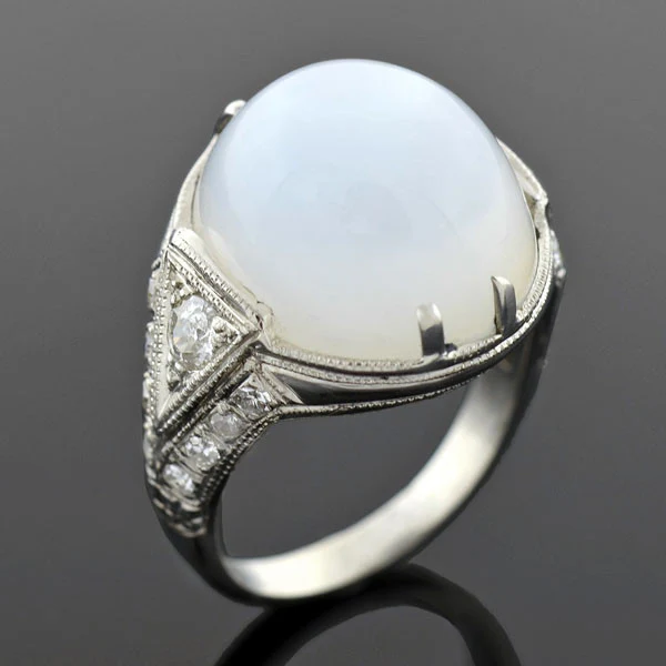 Art Deco Platinum Moonstone & Diamond Ring - Image 4
